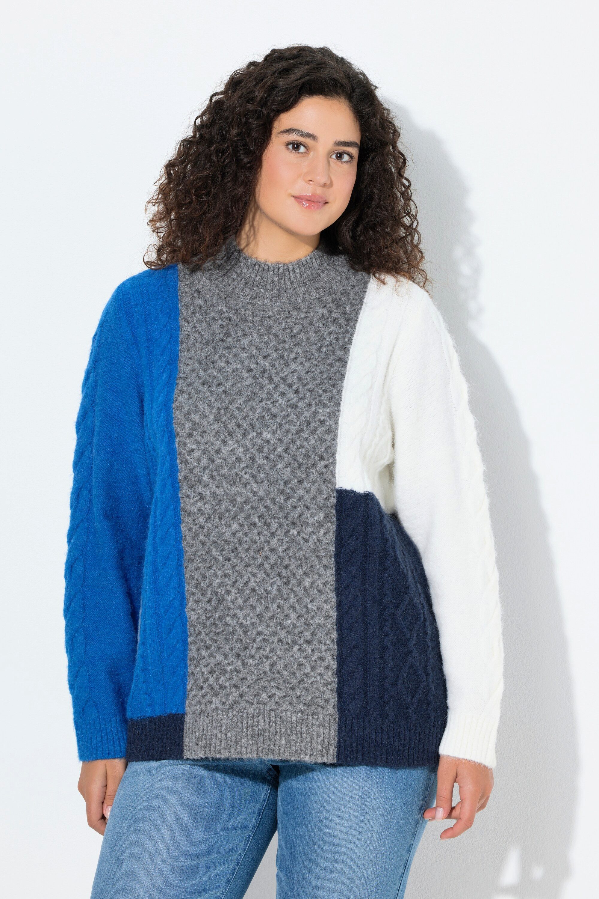 Strickpullover Pullover Colorblocking Stehkragen Langarm