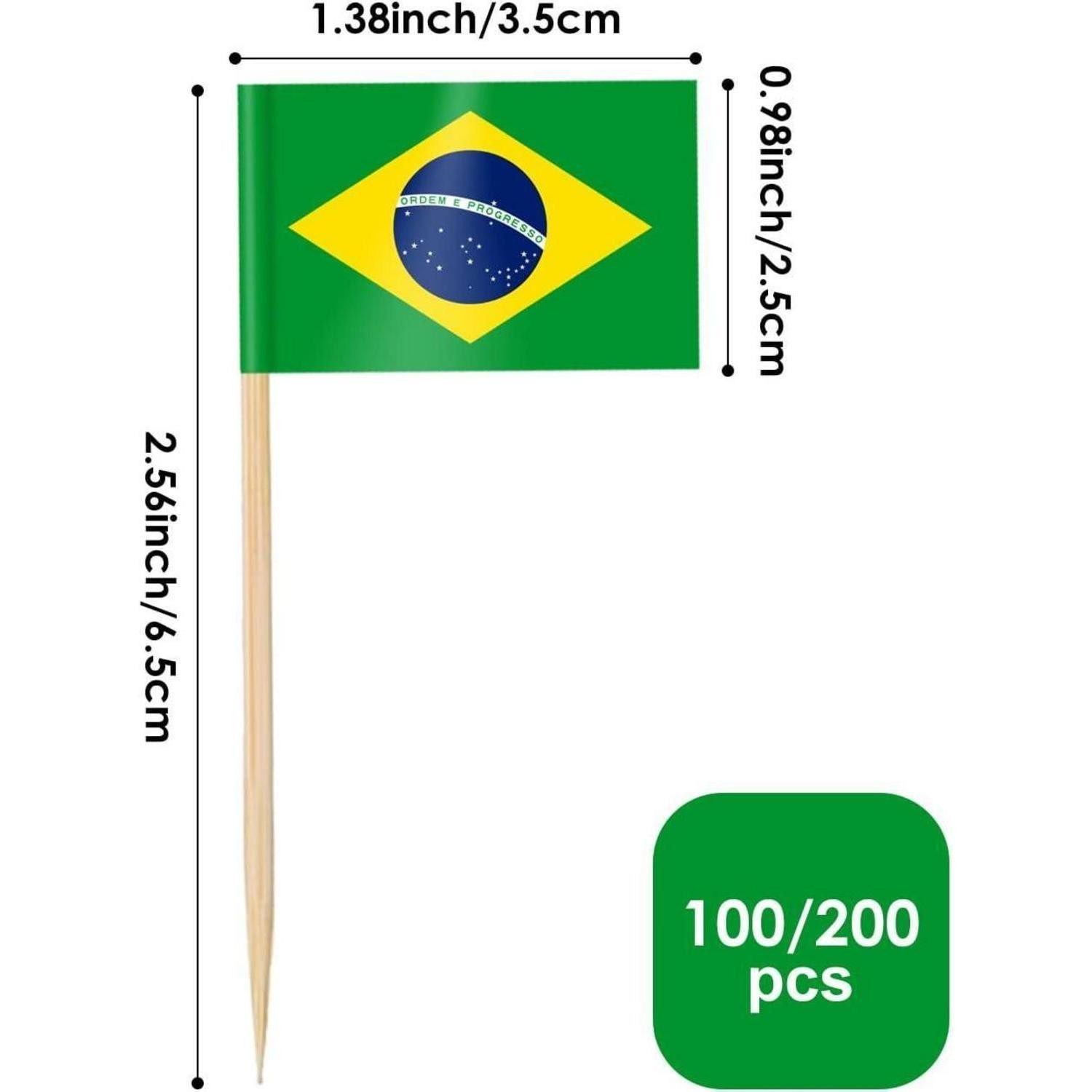 LuxusKollektion Partyspieße Zahnstocher Flaggen Brasilien Brasilien Zahnstocher Flagge 100 Stück