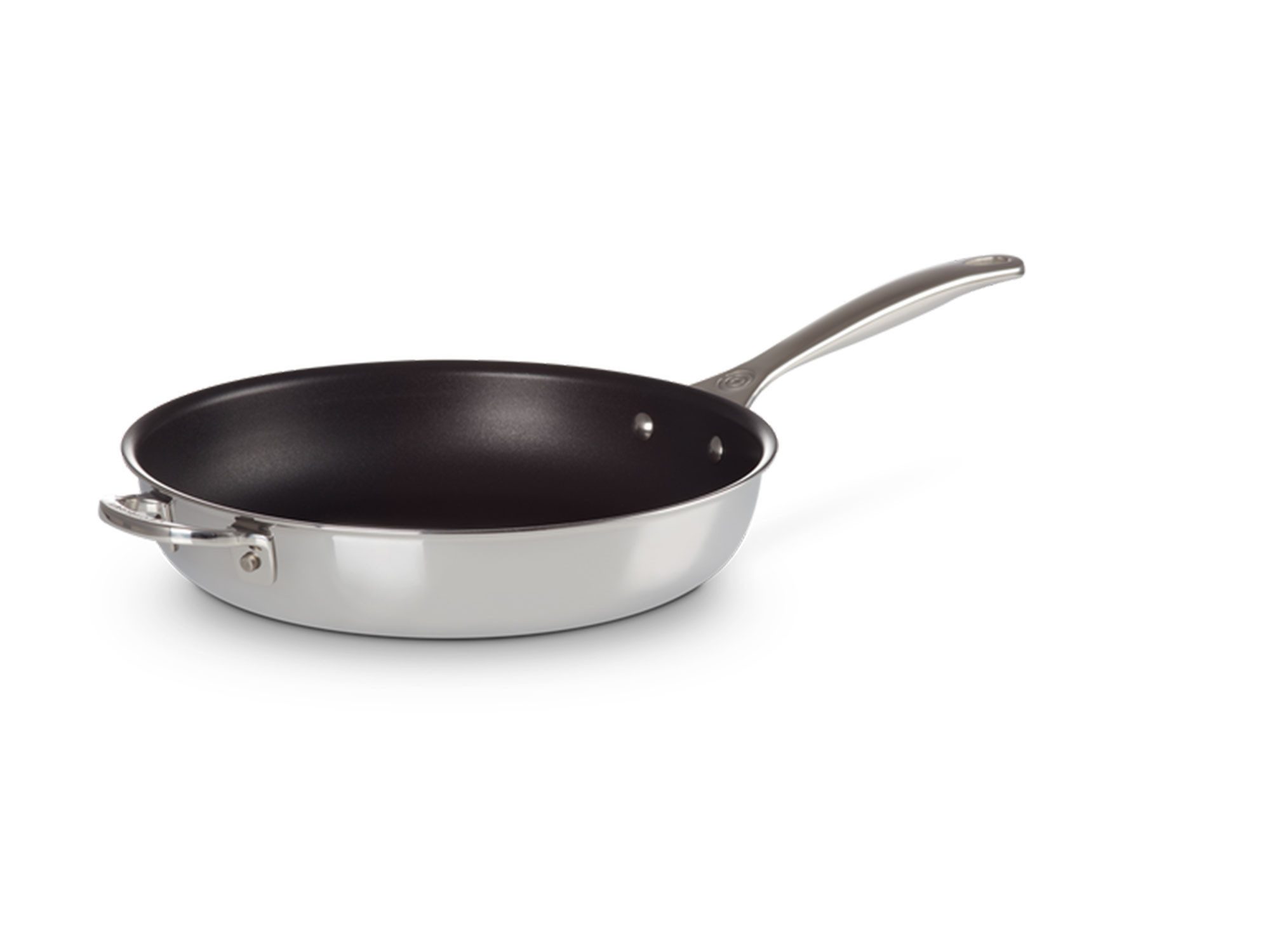 LE CREUSET Bratpfanne Bratpfanne 28 cm silber, 3-ply-Mehrschicht, Aluminium, Edelstahl 18-10, in Portugal gefertigt