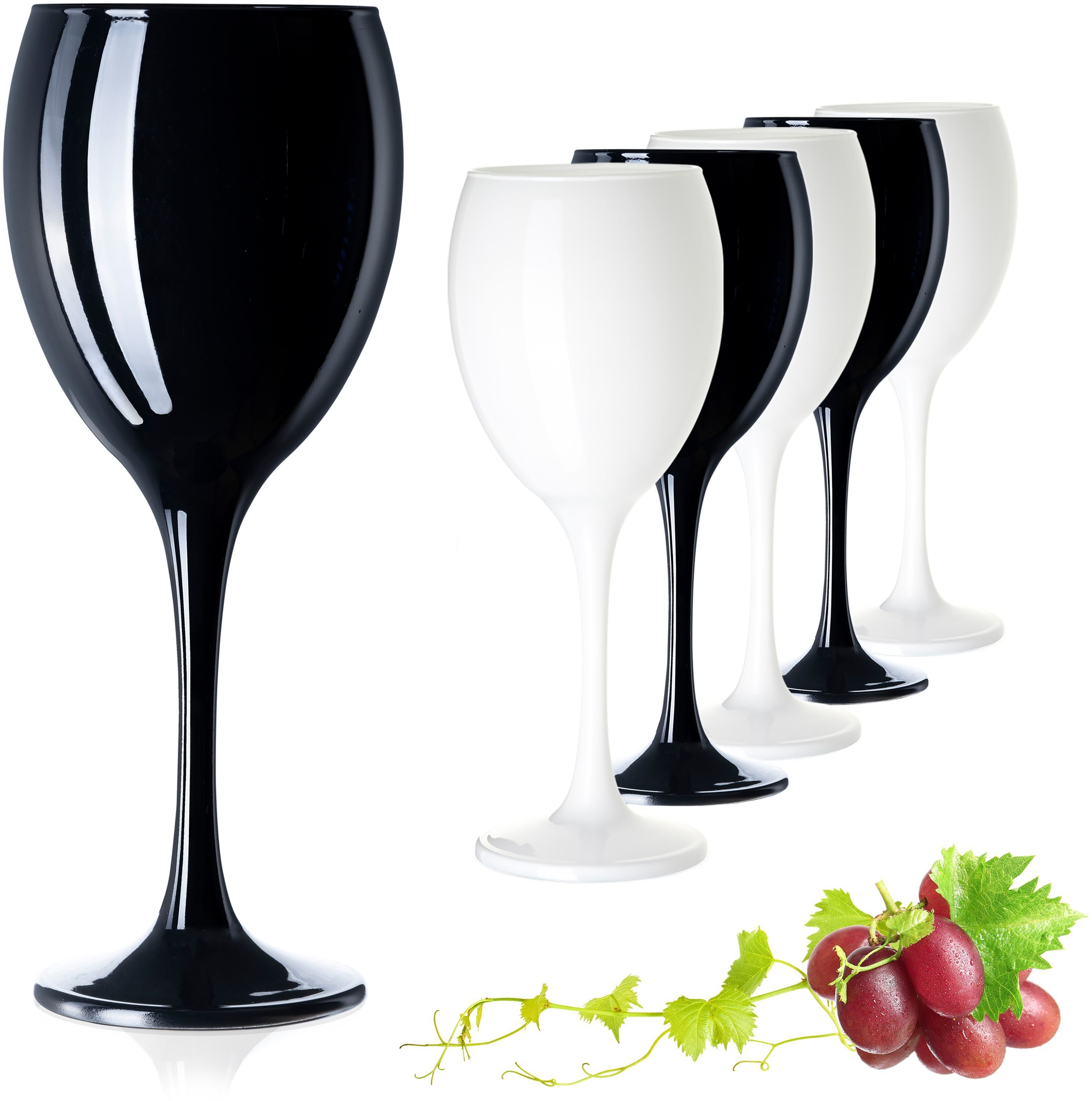 PLATINUX Weinglas Schwarze & Weiße Weingläser, Glas, Wasserglas 6 Teilig 130ml (max. 320ml) Getränkeglas Weißweingläser