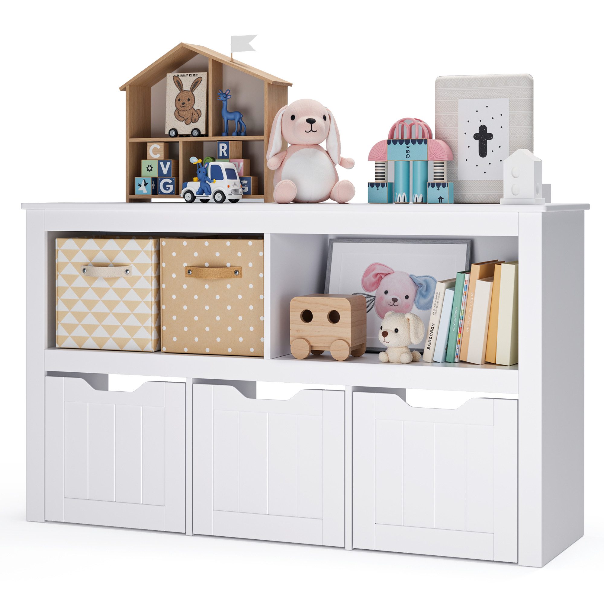 Bealife Bücherregal Kinderregal, Spielzeugschrank mit 3 Schubladen, mit Rollen