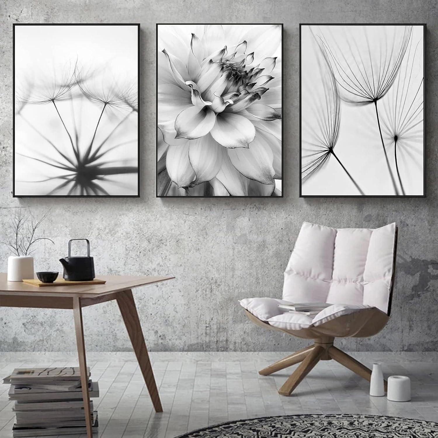 LuxusKollektion Poster Poster Set 3teilig Blume Schwarz Weiß Löwenzahn Wandbilder B 21x30cm