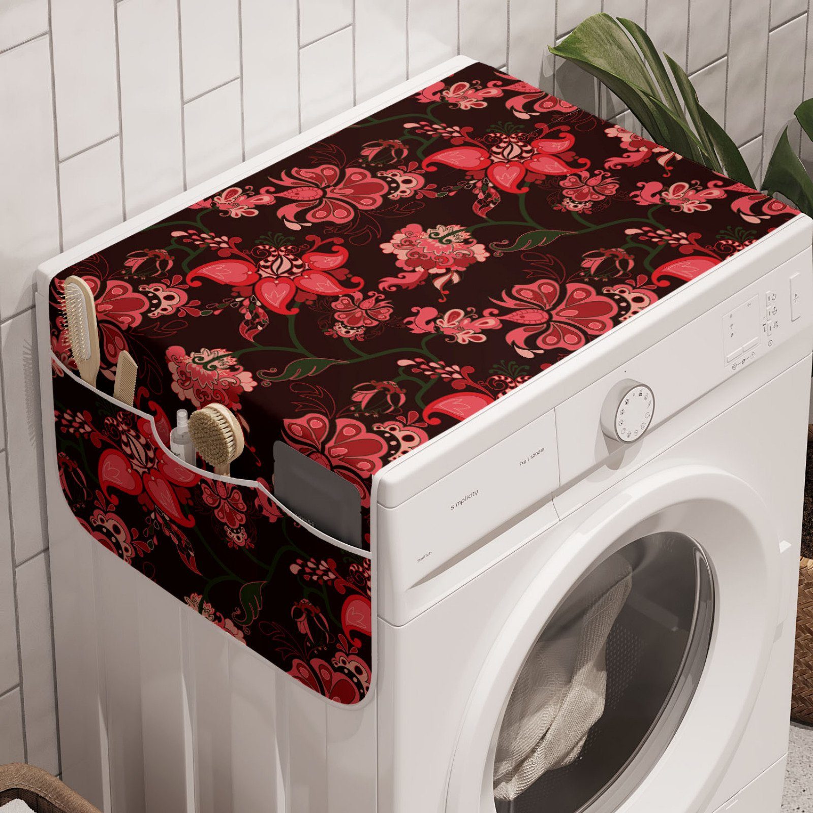 Abakuhaus Badorganizer Anti-Rutsch-Stoffabdeckung für Waschmaschine und Trockner, Romantisch Paisley-Blumen-Muster
