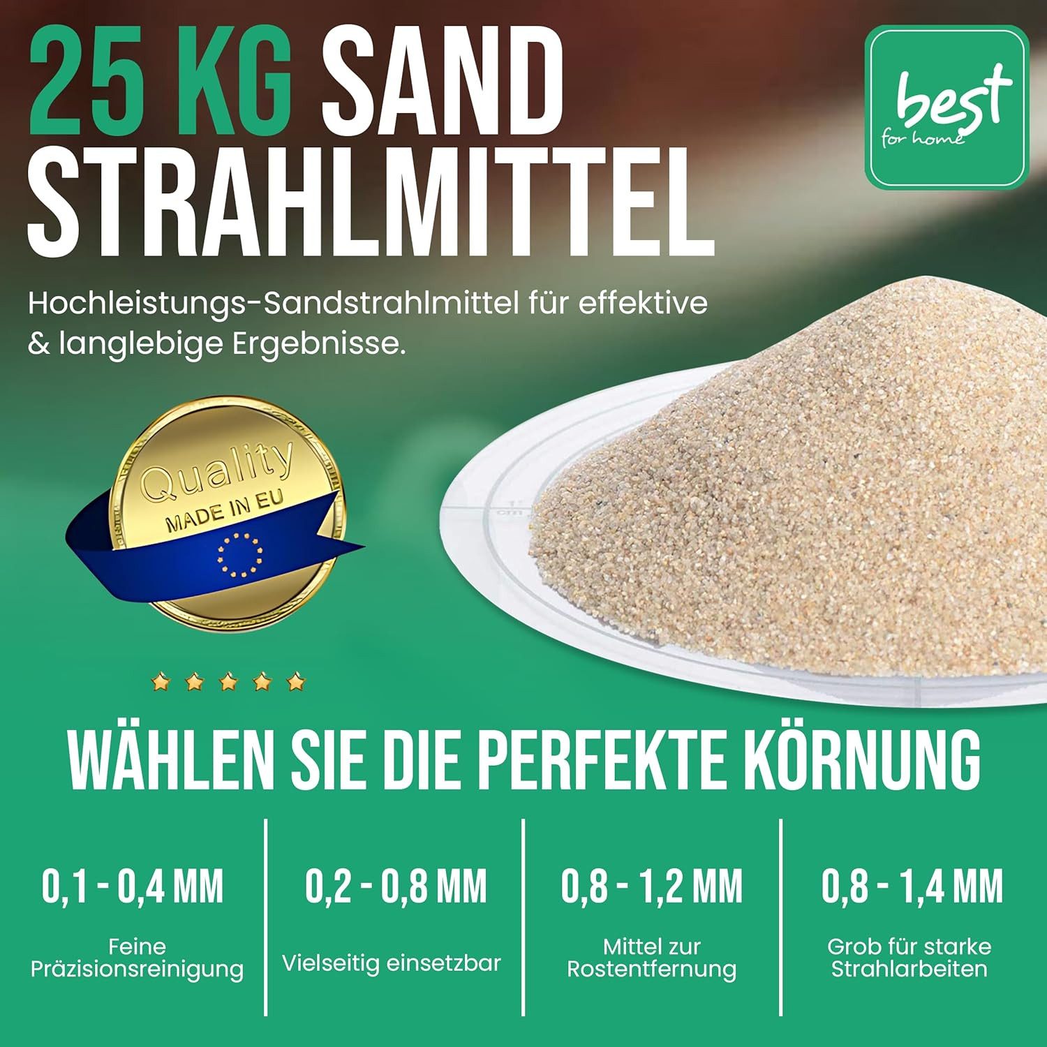 Best for Home Sand Sandstrahlsand 25 kg – Hochwertiger Quarzsand für effektive Reinigung