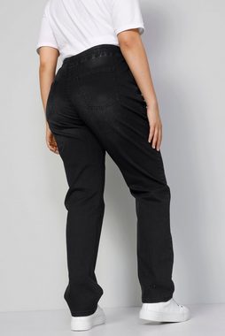 MIAMODA Lederimitathose Jeans-Joggpants Slim Fit Schriftprint Elastikbund