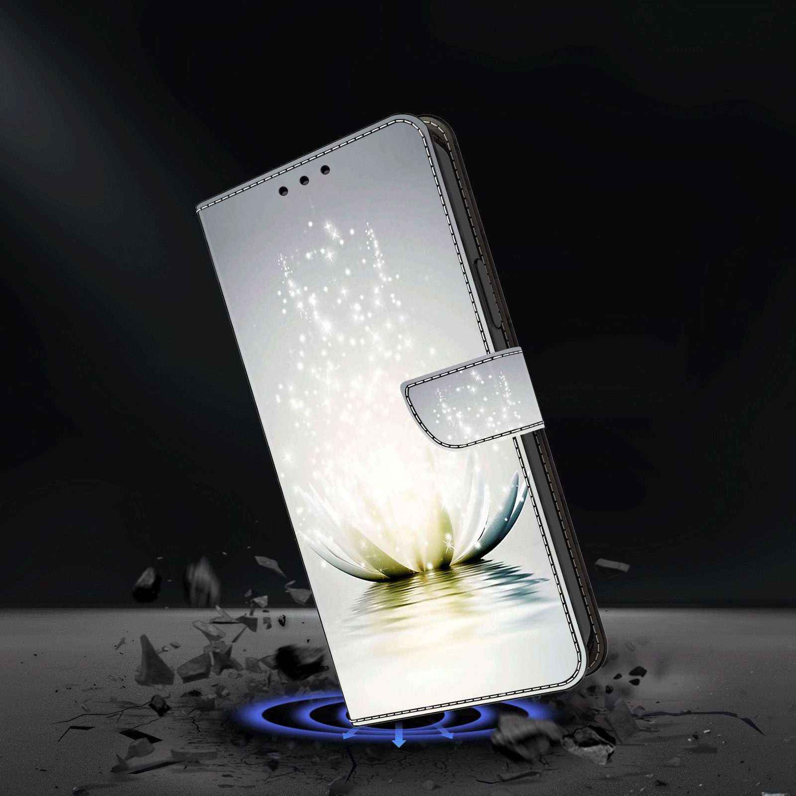 CLM-Tech Handytasche für Samsung Galaxy A56 5G Hülle aus PU-Leder Klapphülle (Lotus Lampe, Handyhülle mit Standfunktion - Wallet Flip Case inklusive Kartenfäche – Bild 5 von 5