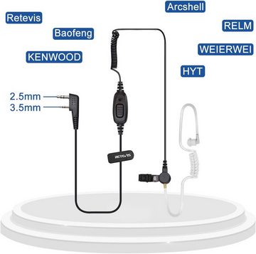 Retevis Walkie Talkie EEK009 Funkgerät Headset,2-Pin Verdeckte Akustikröhre,BaoFeng(10 STK), Überwachungsohrstück mit Spule, Schallschlauch Funkgerät