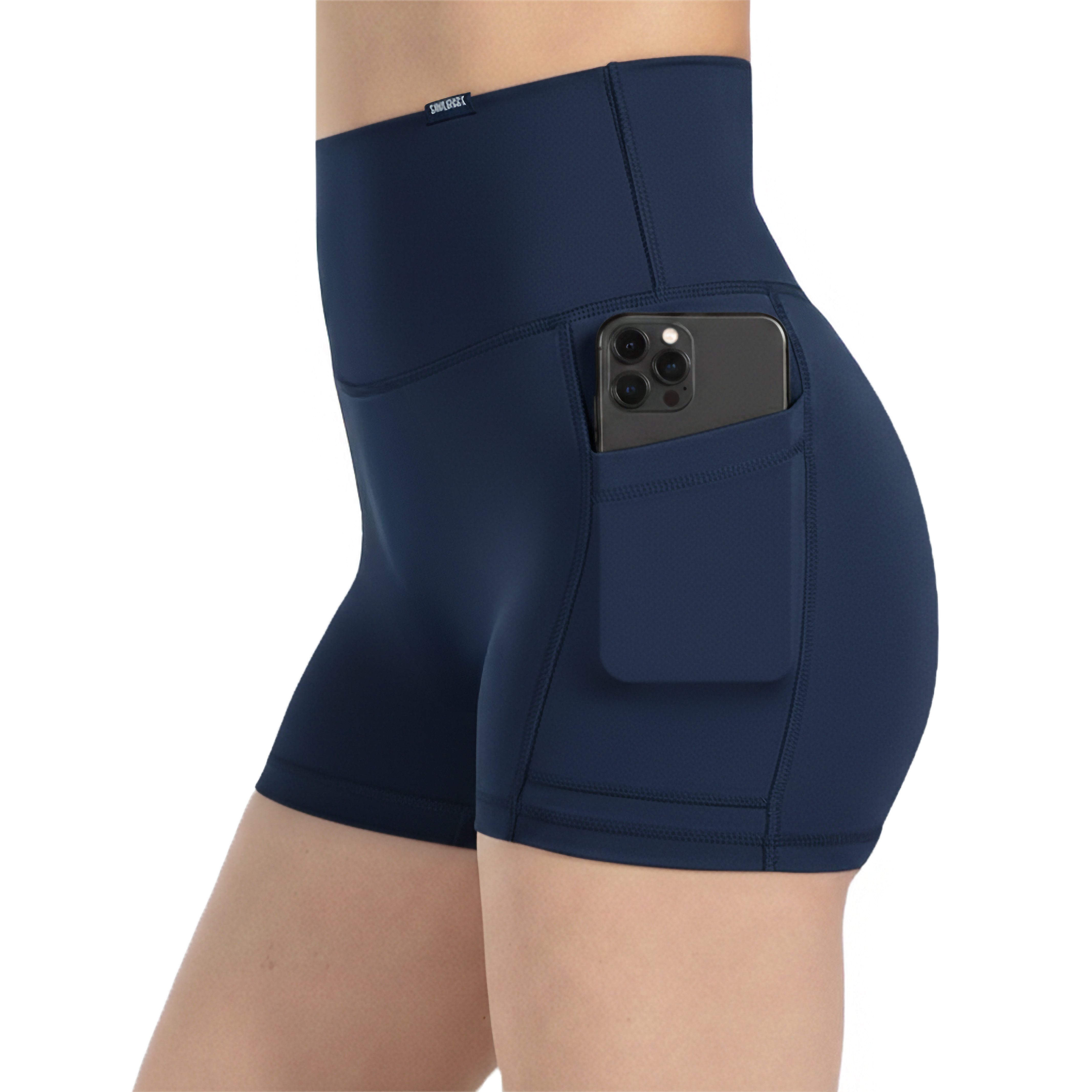 Smilodox Shorts Lissa, High Waist Radlerhose mit seitlichen Eingrifftaschen, elastisch Figurformender Bund, enganliegend, Training Alltag Fitness Yoga
