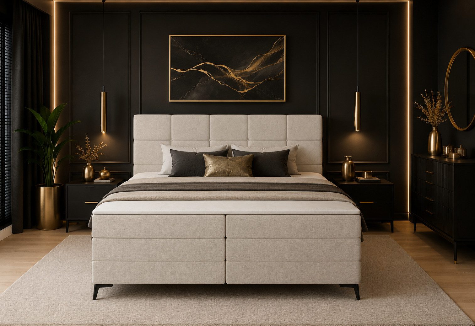 B&B Home Boxspringbett Soho mit Doppelmatratze & Topper 140 cm 160 cm 180 cm (Kopfteil, Bettkasten, Bonellfederkern- und Taschenfederkernmatratze, Topper), Doppelmatratze