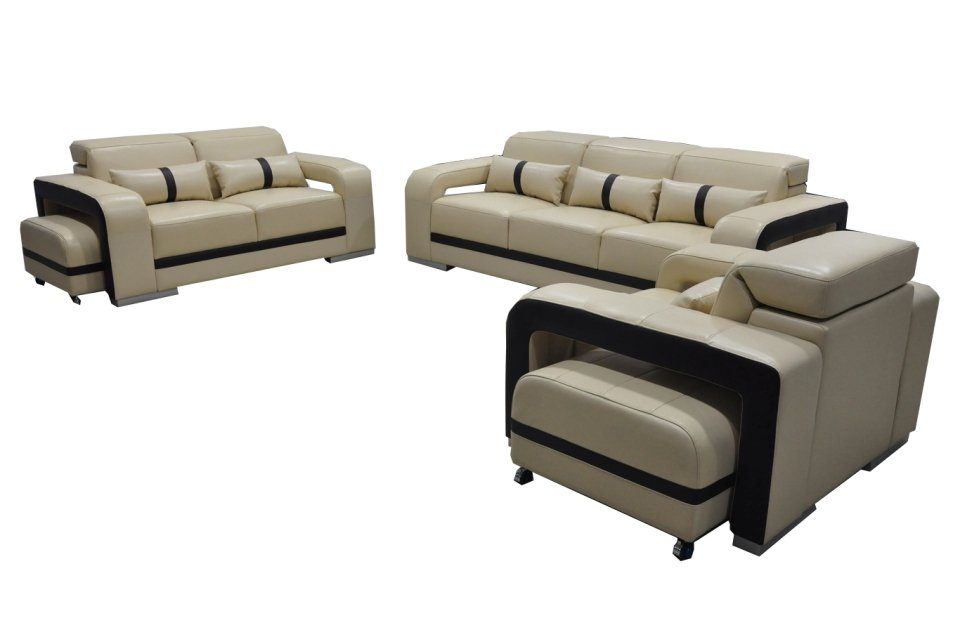 Neu, in Garnitur Polster Leder Sofa Komplett Sofa Set Design Couch 3+2+1 JVmoebel Made Sitz Europe