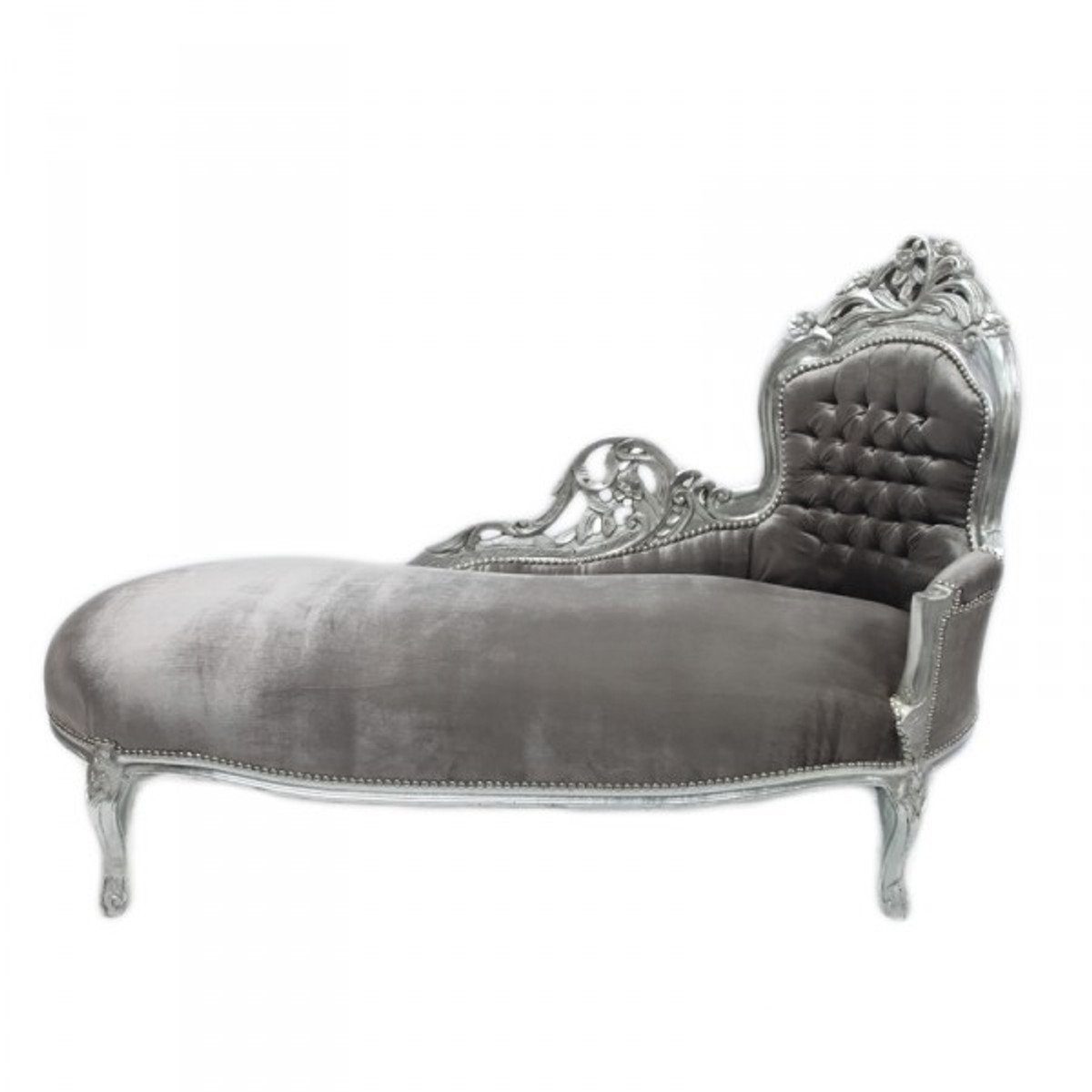 Casa Padrino Chaiselongue Barock Chaiselongue "King" Grau/Silber - Möbel Wohnzimmer Liege Recamiere