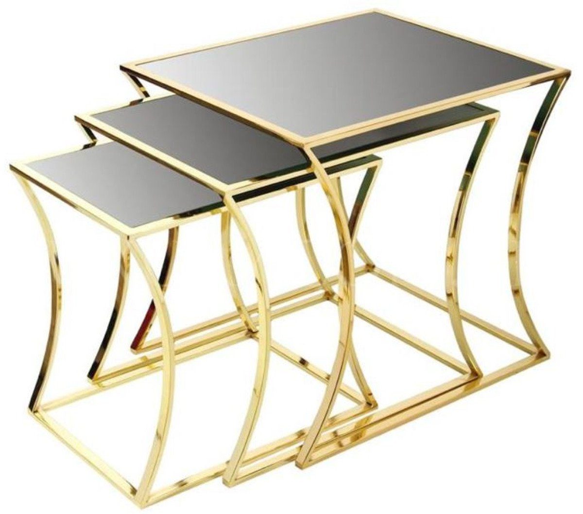 Casa Padrino Beistelltisch Luxus Beistelltisch Set Gold / Schwarz - 3 Metall Tische mit Glasplatte - Luxus Möbel