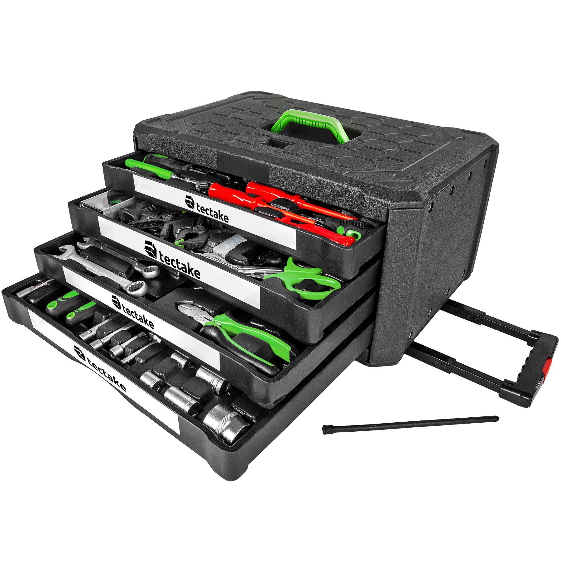 tectake Werkzeugtrolley Werkzeugkoffer, Werkzeugkasten mit Tragegriff und Teleskopgriff (Komplettset, 899-teilig), 899-teilig
