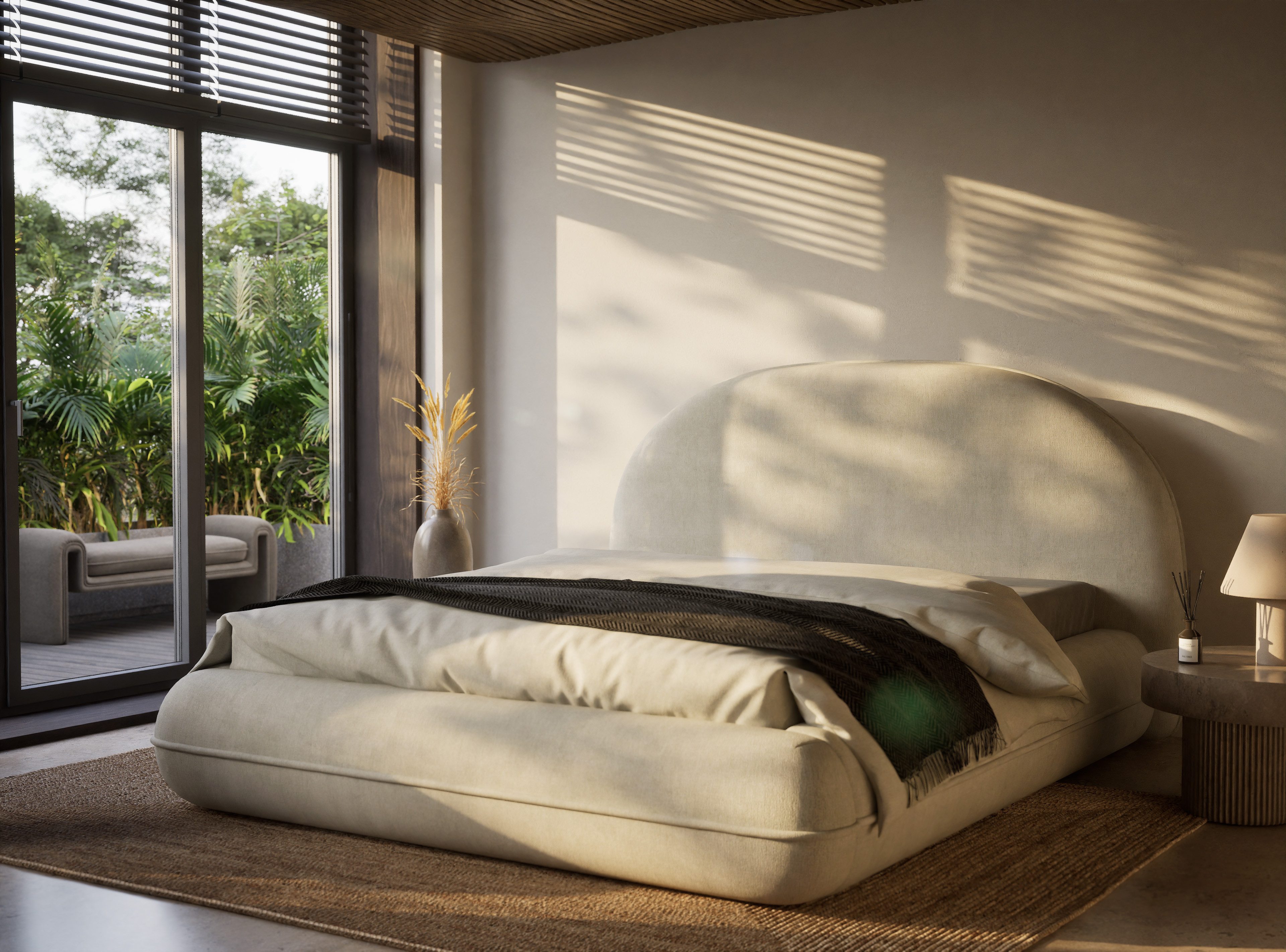 Maison de Rêve Polsterbett Koji, Polsterbett mit Bettkasten und Kopfteil, Doppelbett mit Lattenrost