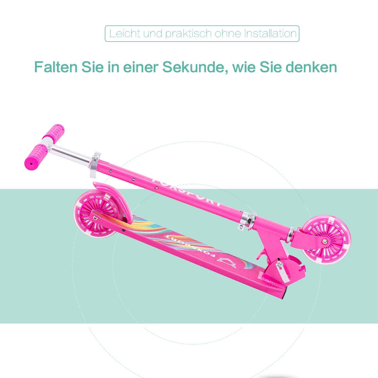 100 rose Räder Scooter IKIDO 4.7 Zoll klappbar&höhenverstellbar Faltbarer Scooter Kinderoller, Kick kg Schutzblechen), mit Maximale km/h, Cityroller (Set, 4,00