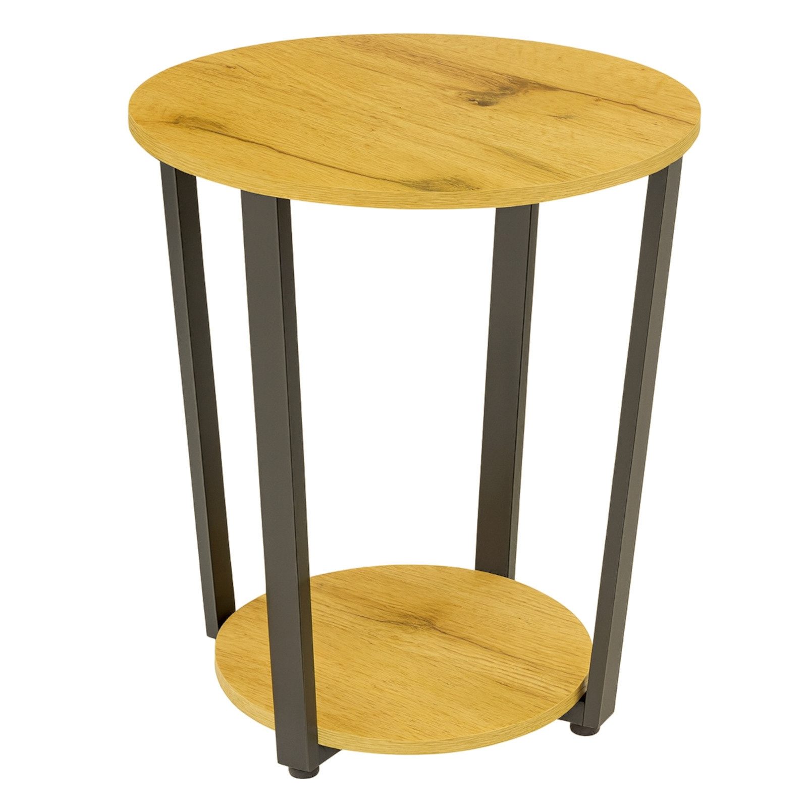 BEGRYF Beistelltisch Beistelltisch Rund Eichefarben Schwarz 46 x 46 x 52 cm, 2 Ablagen