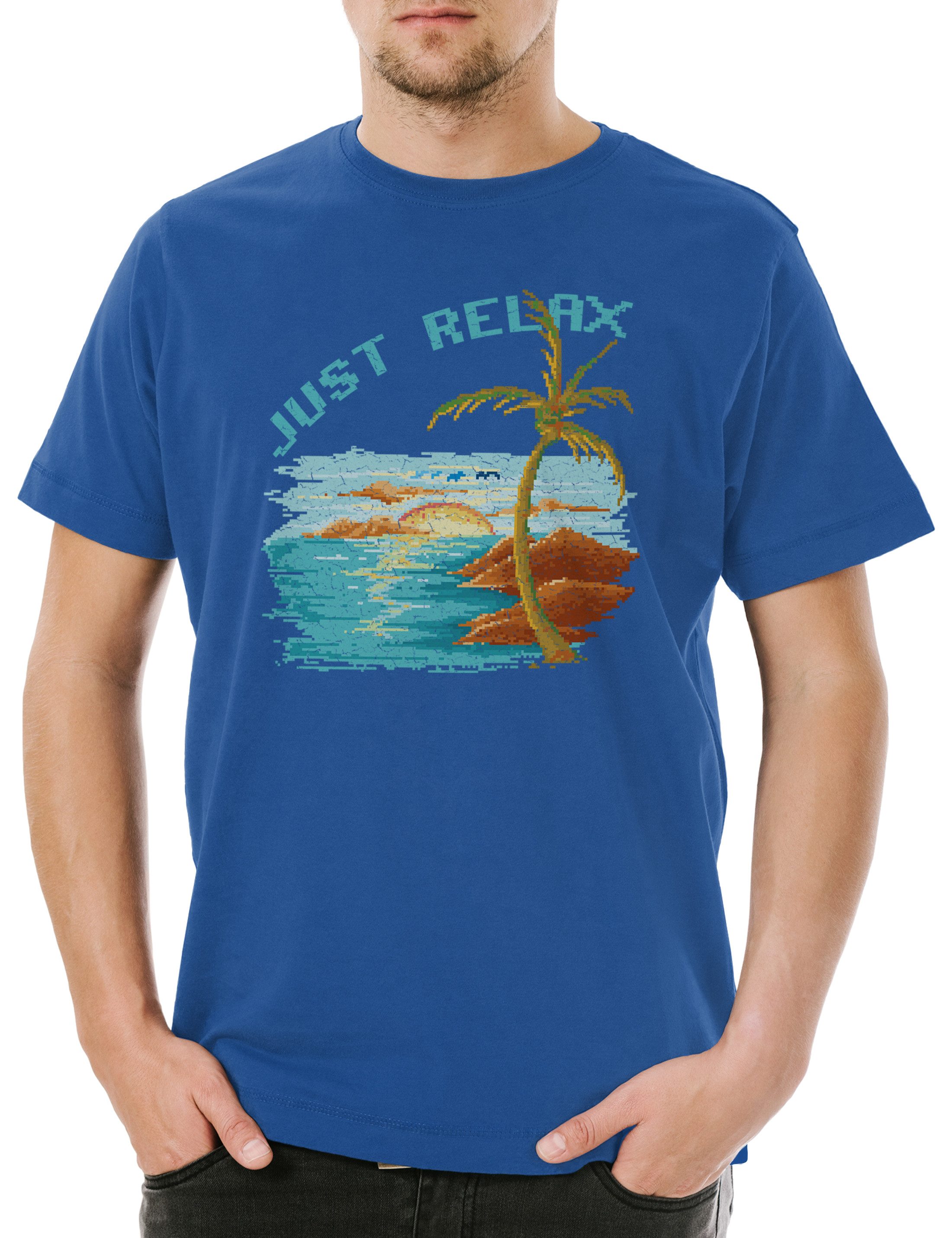 Print-Shirt Pixel Just Relax Herren T-Shirt Gamer Gaming Games Pixel Retro 8 16