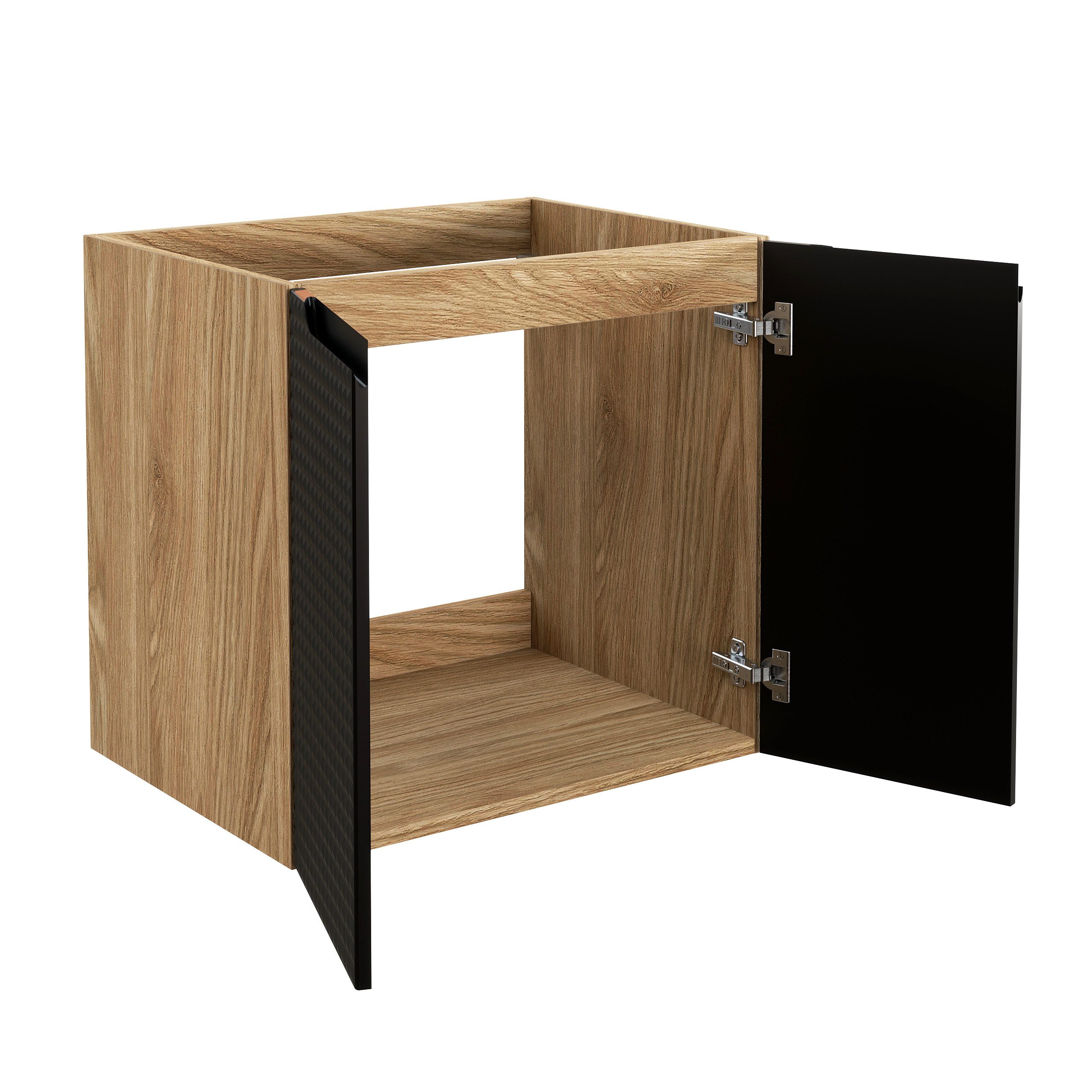einfachgutemoebel Waschtisch-Set Bad Waschplatz LUX Onyx 60cm mit Türen, zum Unterbau, schwarz-oak, (Badmöbel Set, 1-St., Waschtisch Unterschrank)