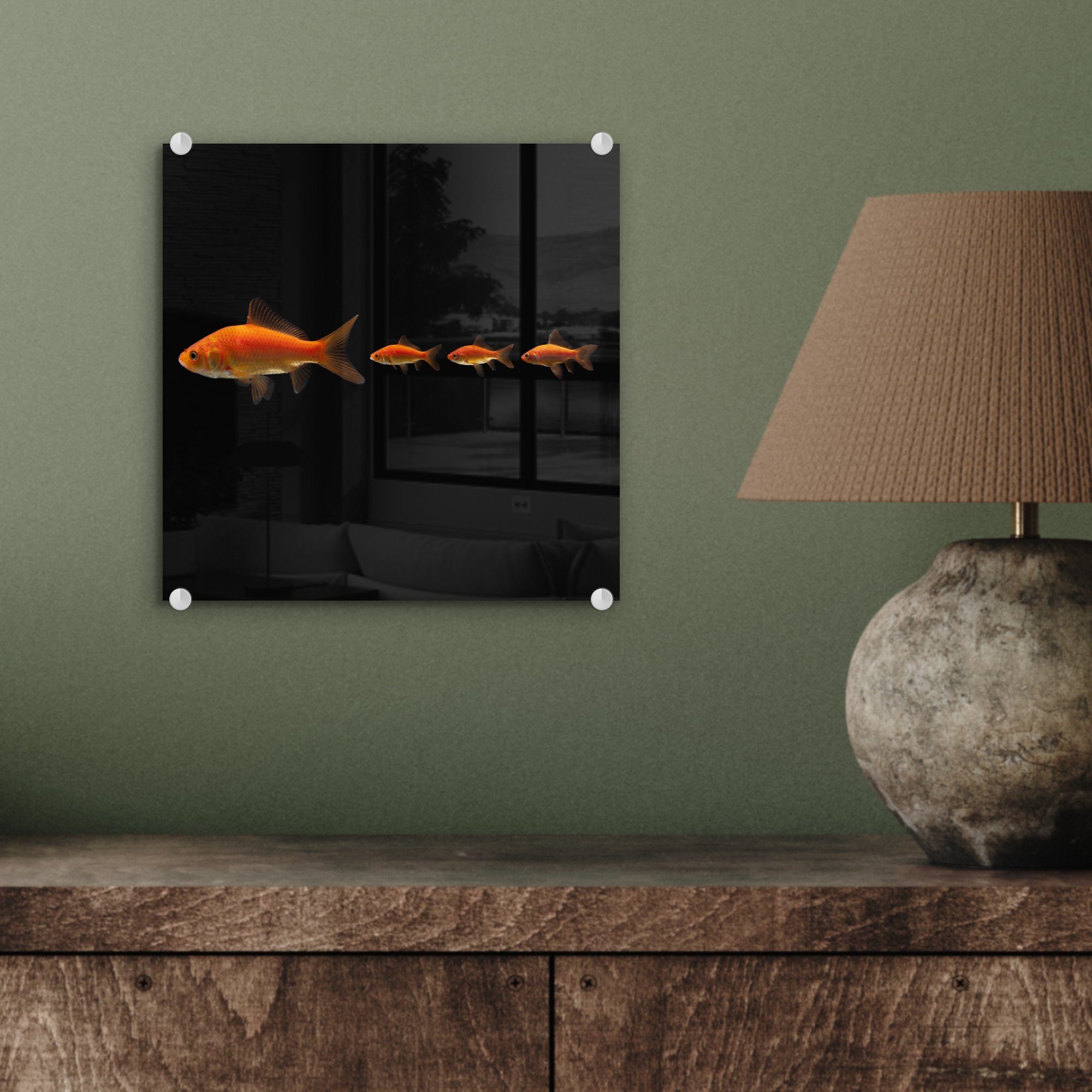 MuchoWow Acrylglasbild Goldfisch-Reihe, (1 St), Wanddekoration - Glas - Foto auf Bilder Glas Wandbild Glasbilder - auf