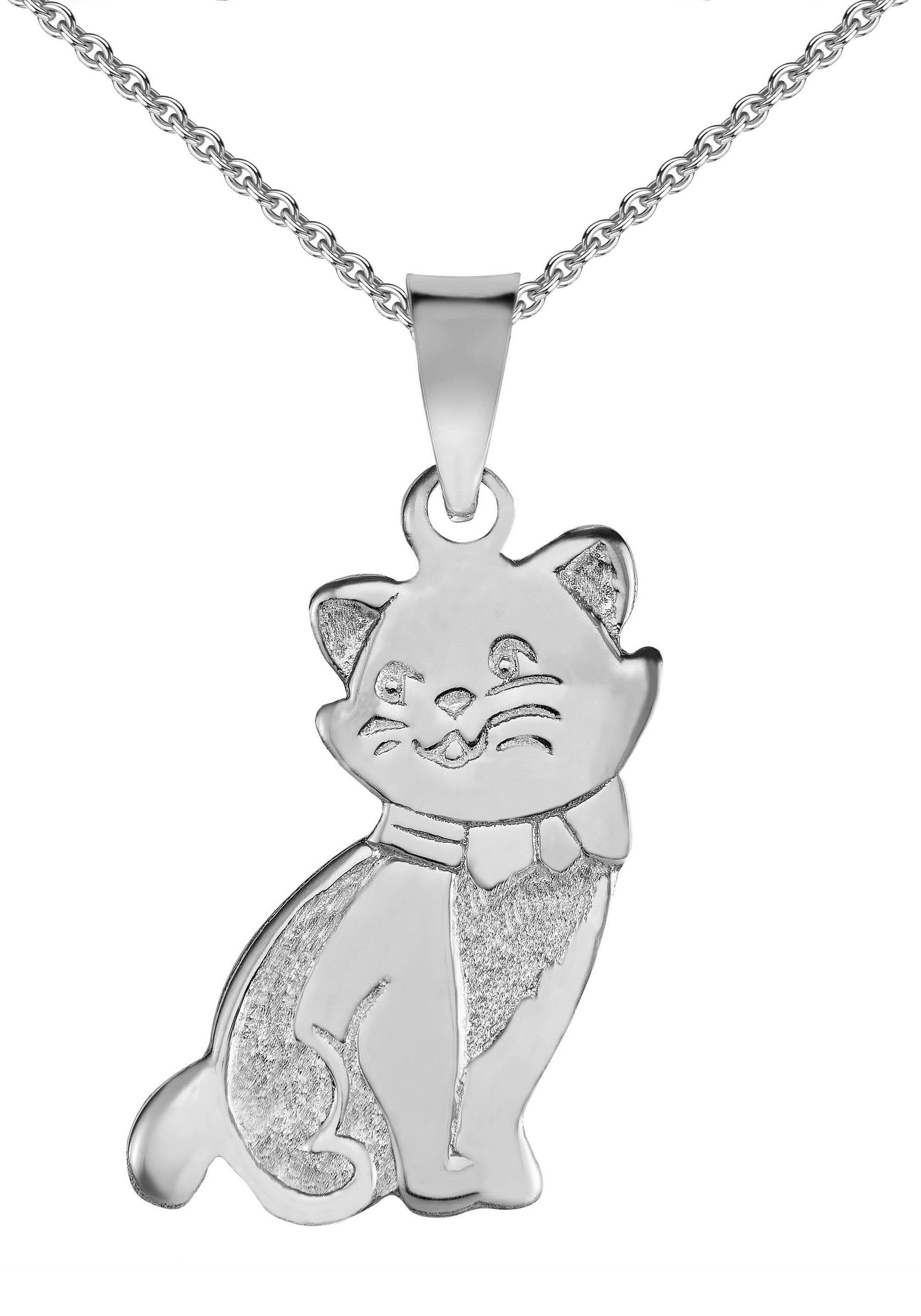 Firetti Kette mit Anhänger Schmuck Geschenk Silber 925 Halsschmuck  Halskette Ankerkette Katze, zu Kleid, Shirt, Jeans, Sneaker! Anlass  Geburtstag Weihnachten