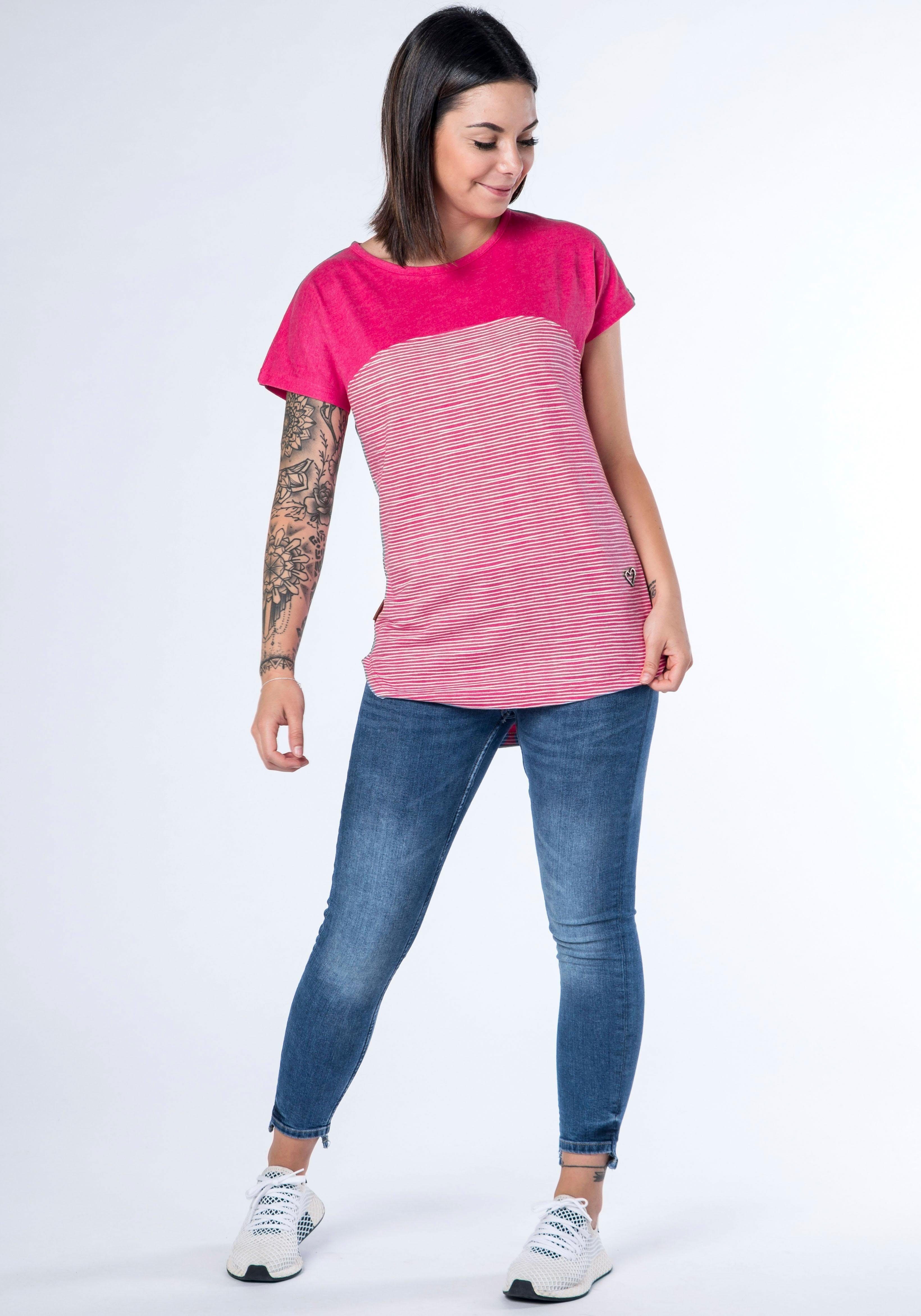 T-Shirt Musterprints Kickin Longshirt stripes Streifen-oder Alife & mit fuchsia trendy