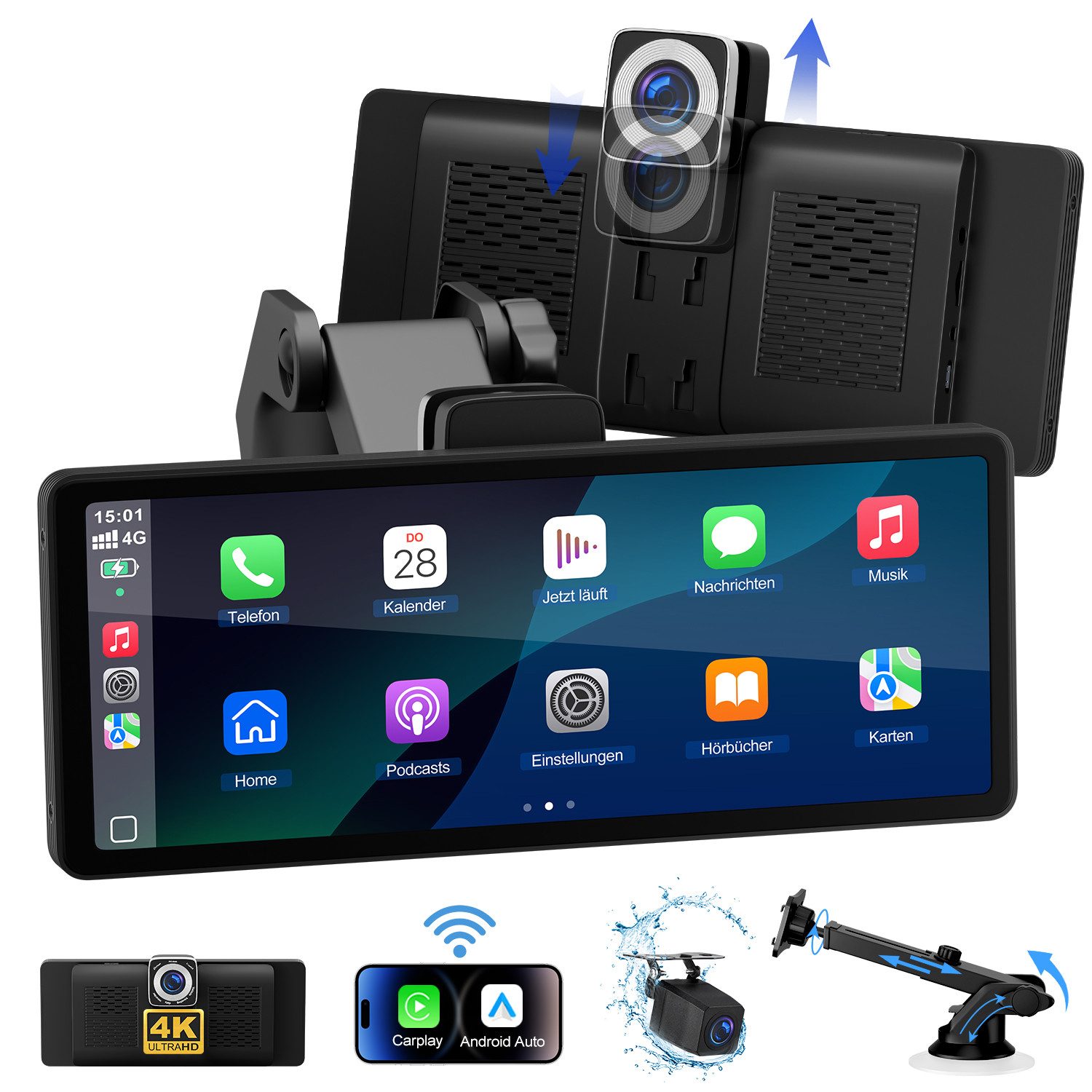 10,26 Zoll HD Auto-Display kompatibel mit CarPlay Navigationsgerät