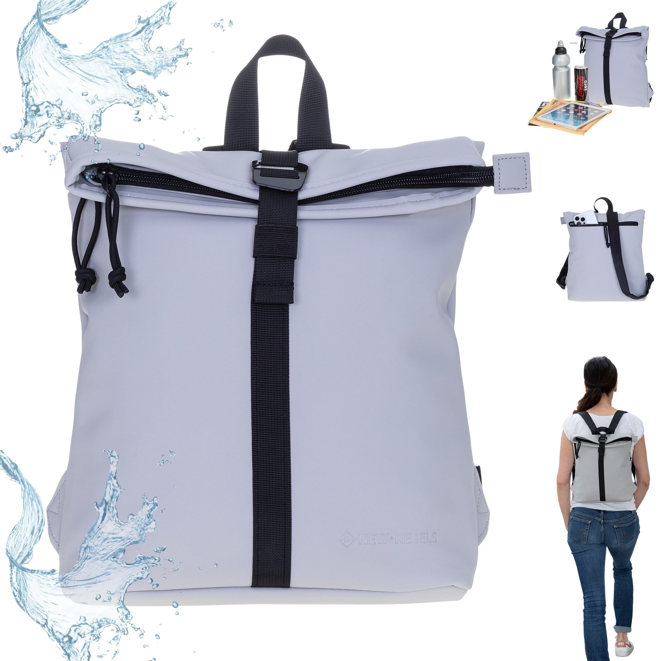 NEW REBELS Freizeitrucksack Damen klein Rucksack Handtasche Tasche, Reise Freizeit Bag wasserabweisend aus Plane + bagboom Etui