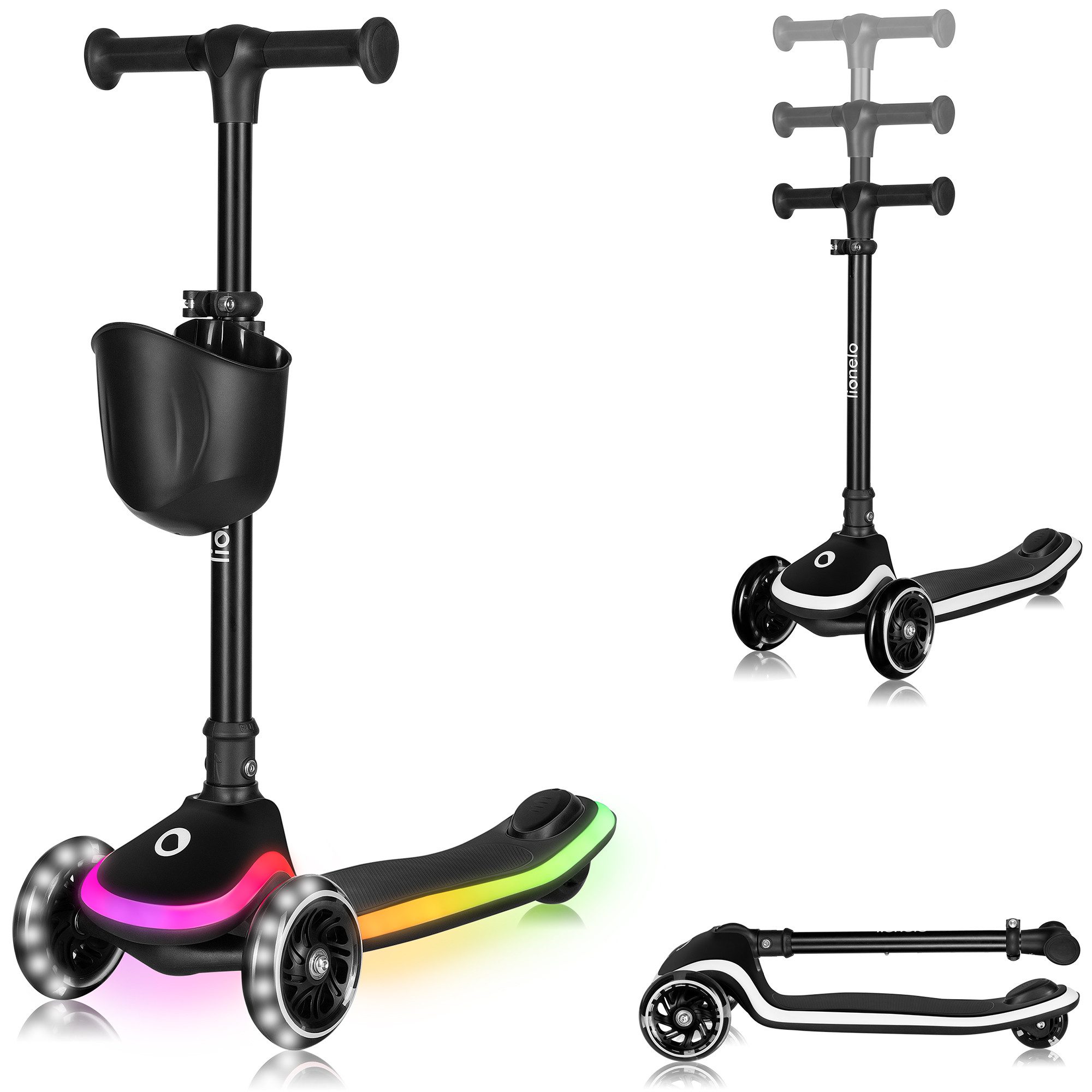 lionelo Dreiradscooter MEY, LED-Deck/Faltbare Lenkstange/Tragegriff/50 kg
