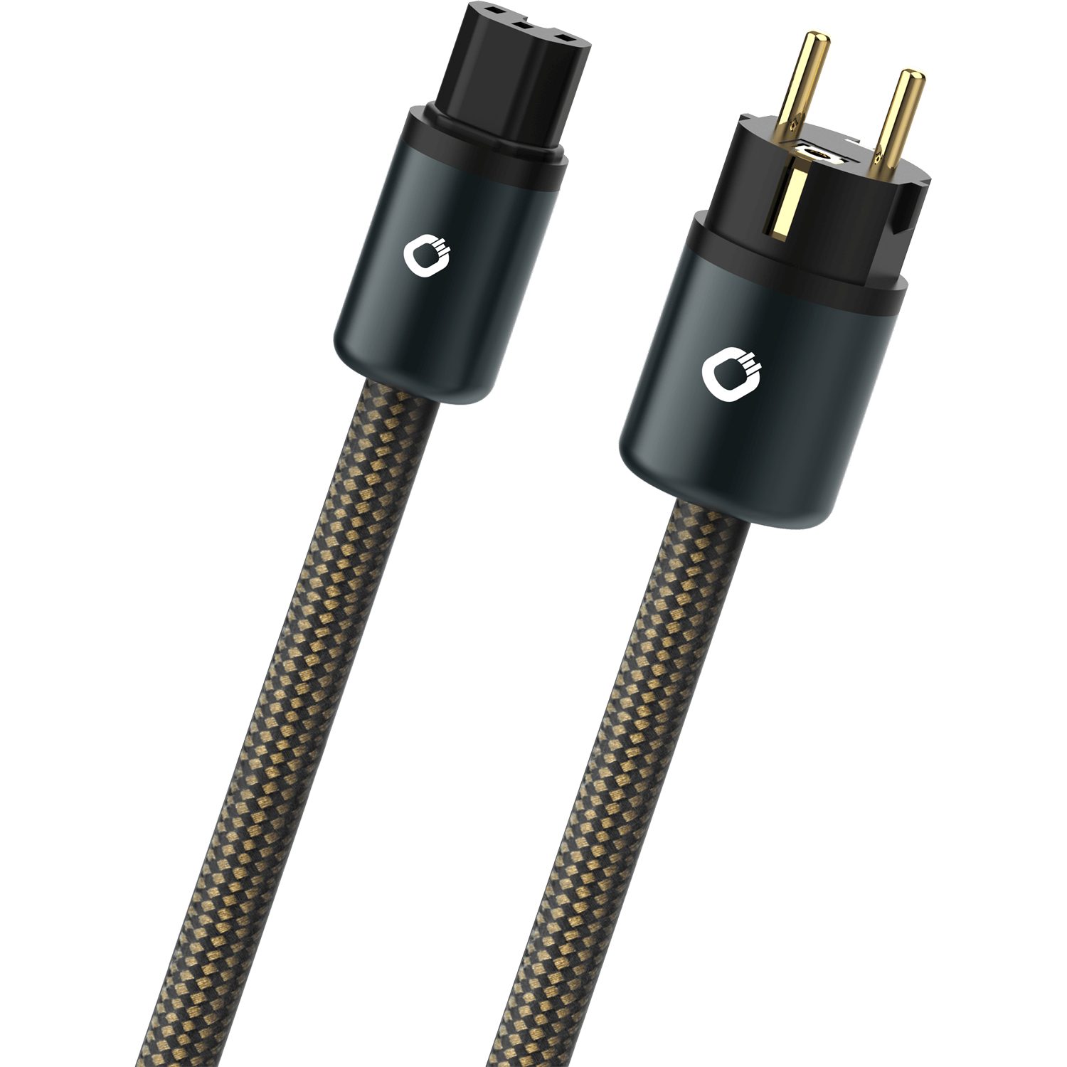 Oehlbach Powercord+ High End Stromanschlusskabel mit C15 und CEE7/7 Stecker Netzkabel, Schuko Stecker CEE7/7, (75 cm), Hoher Leiterquerschnitt, Nylonummantelung