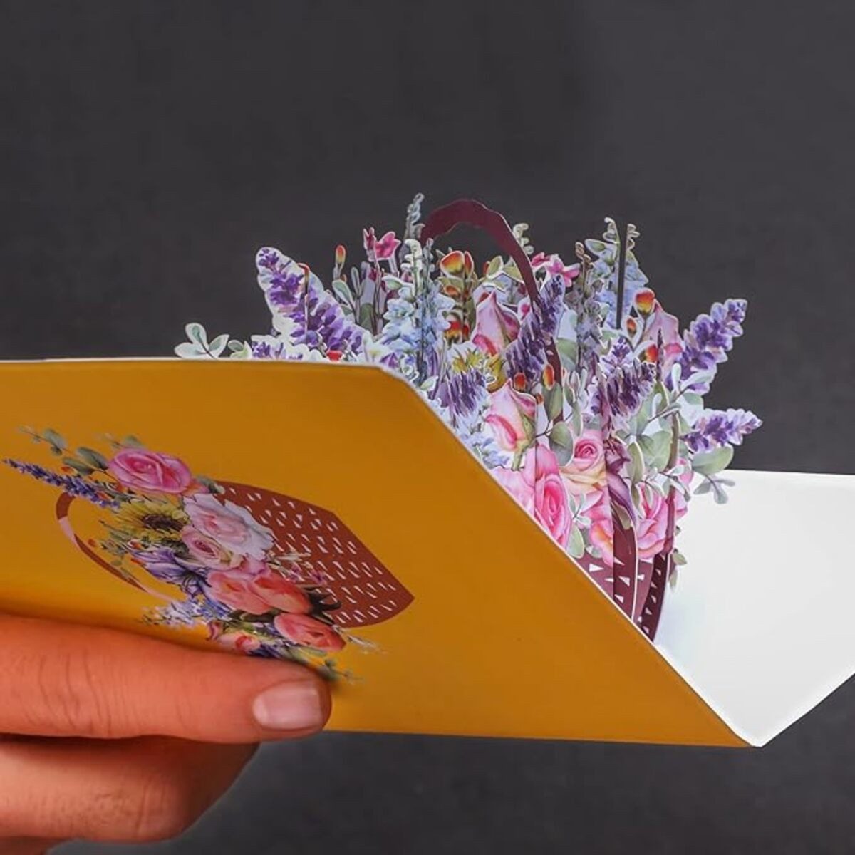 Montegoni Grußkarte 3D Popup Grußkarte Blumenkorb Design mit natürlichem Umschlag, Geburtstagskarten mit hervorgehobener farbiger