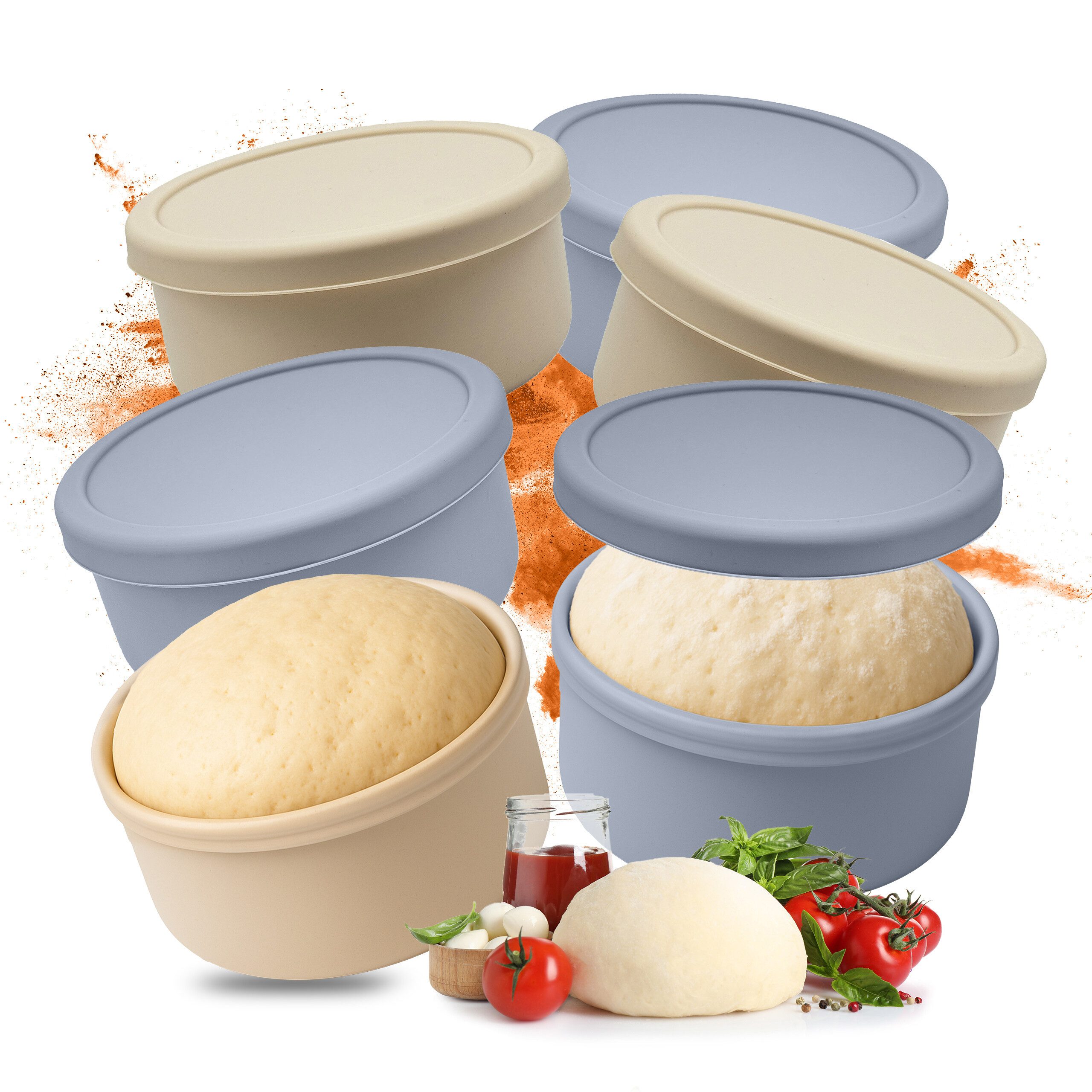 relaxdays Vorratsdose Pizzaballenbox mit Deckel Set, Silikon, 6er Pack