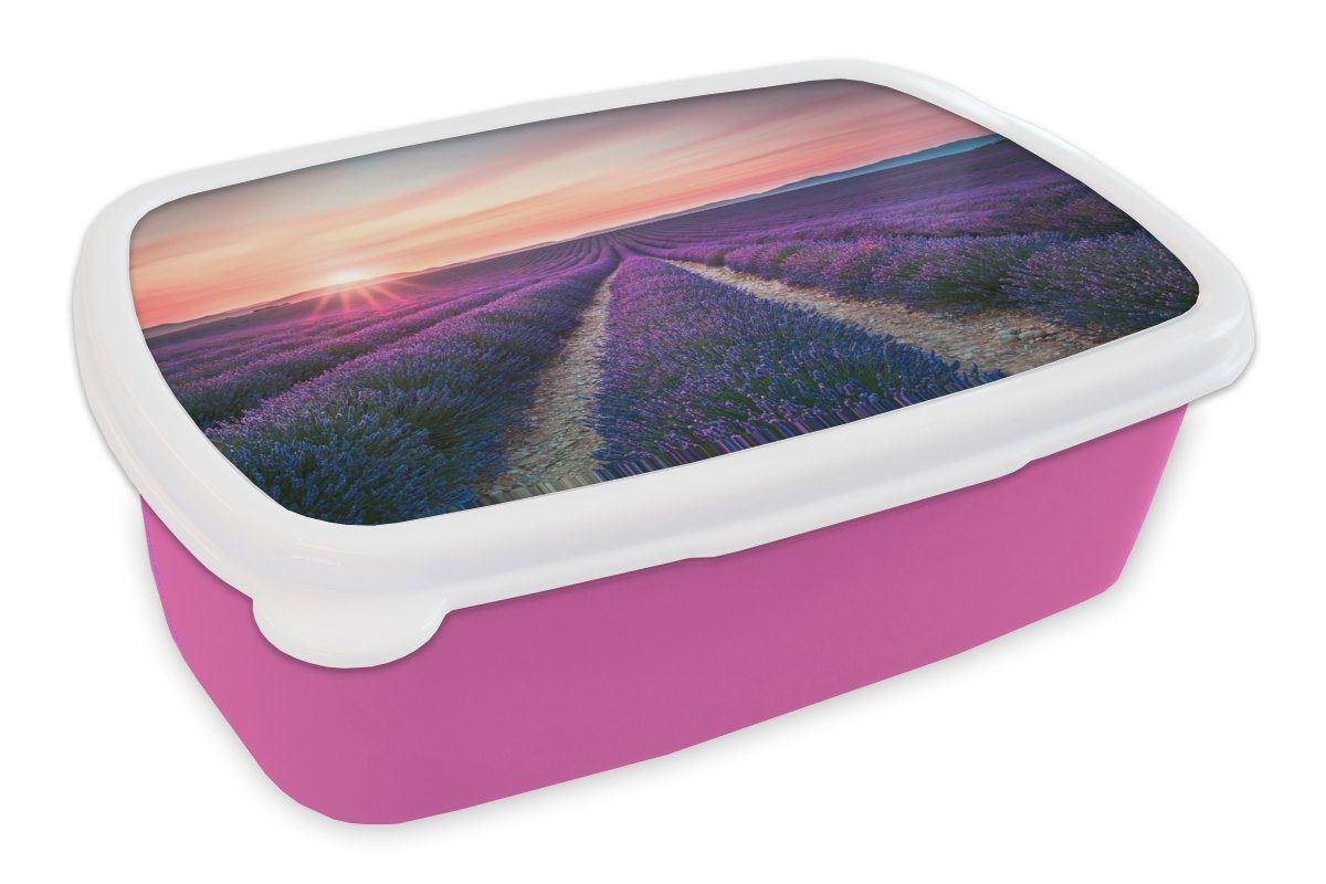 Erwachsene, Lunchbox Lavendel Lila Snackbox, Himmel, Brotdose - Mädchen, MuchoWow rosa Blumen für Kunststoff (2-tlg), - Kinder, Kunststoff, - Brotbox