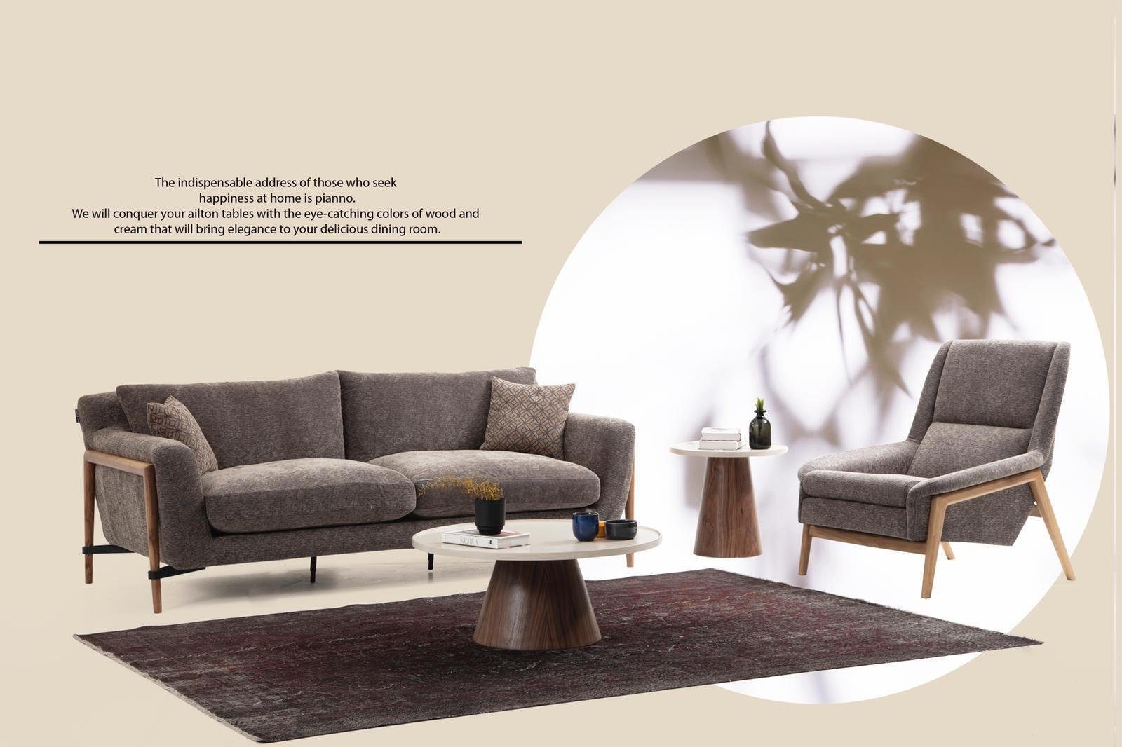 JVmoebel Wohnzimmer-Set Sofas Sofagarnitur 3 (2-St., Made 1x 3-Sitzer Sessel), Grau, Europa Dreisitzer Sessel in Stoff + Wohnzimmer Sitzer 1x