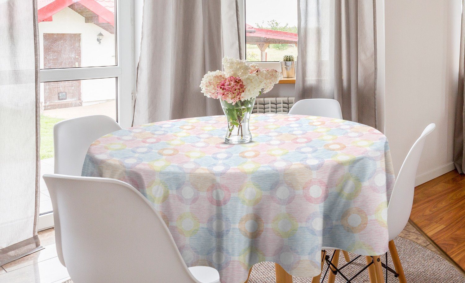 Abakuhaus Tischdecke Kreis Tischdecke Abdeckung für Esszimmer Küche Dekoration, Pastell Big Spots Overlapping