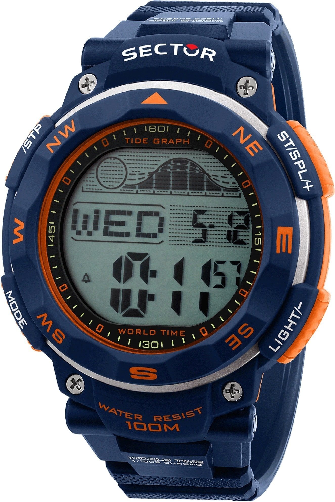 Sector Digitaluhr Sector Herren Armbanduhr Digital, (Digitaluhr), Herren Armbanduhr eckig, groß (40,3x39,7mm), PURarmband blau, Casual