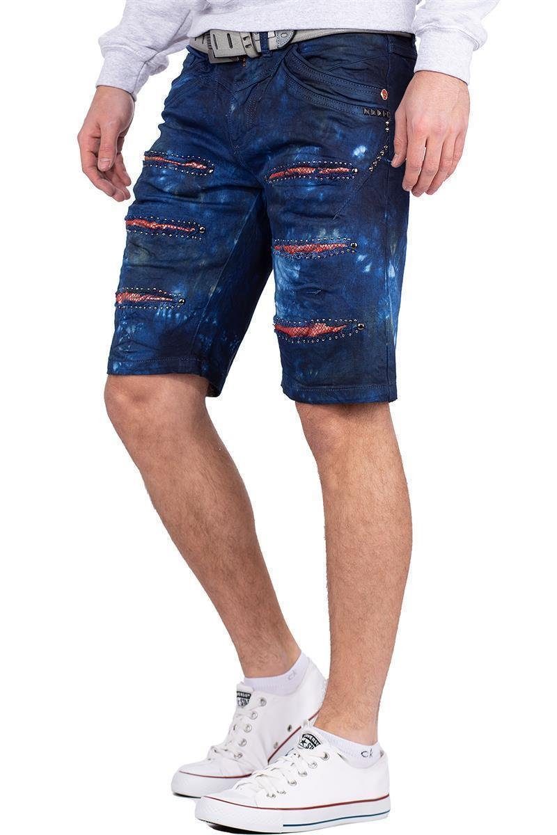 Cipo & Baxx Jeansshorts Kurze Hose BA-CK205 Destroyed Effekte und Nieten