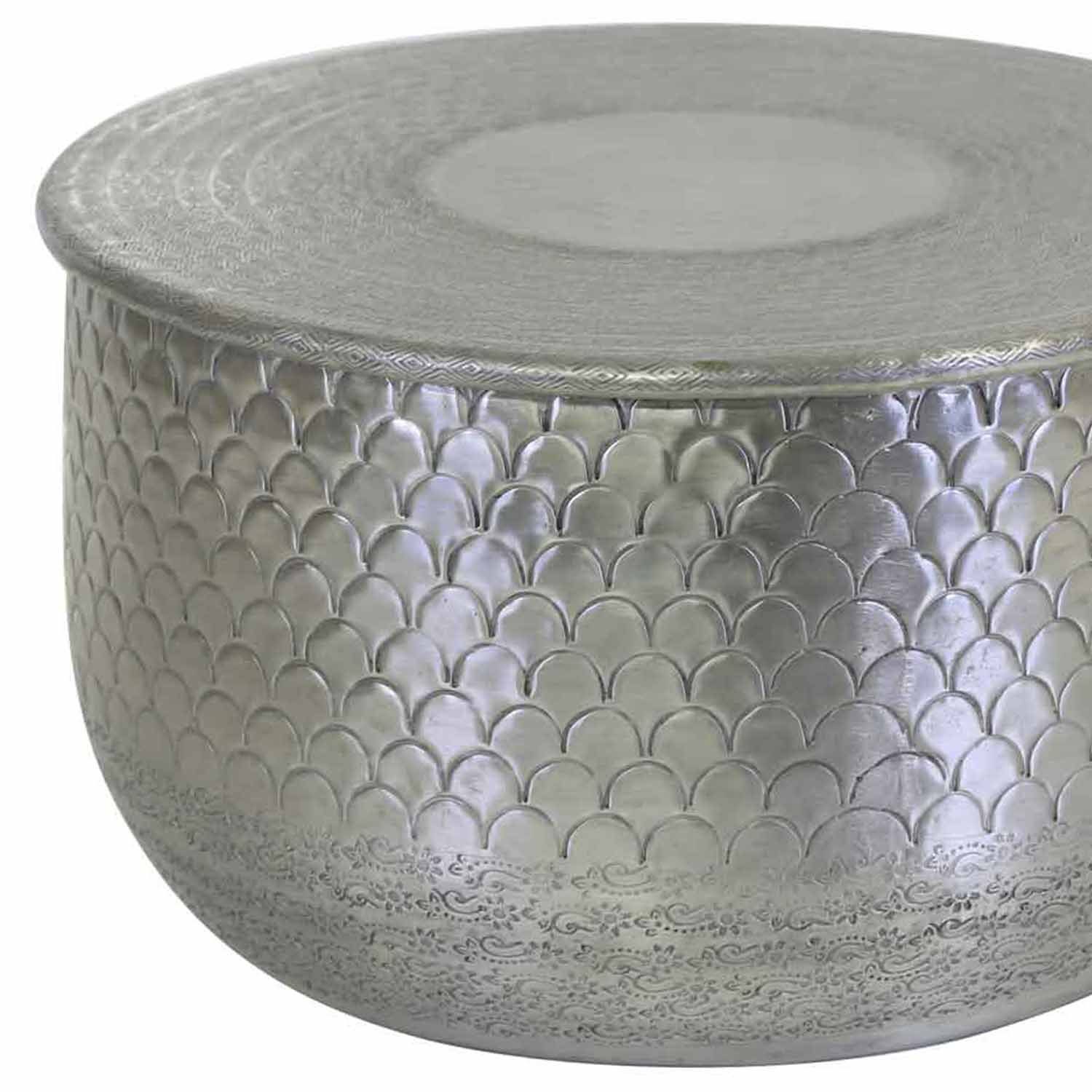 Casa Moro Couchtisch Orientalischer Beistelltisch Alava Silber rund (Einzeln in den Größen M, L, XL oder im Set, Metall Couchtisch Luxus Sofatisch Kaffeetisch), Kunsthandwerk mit Hammerschlag verziert