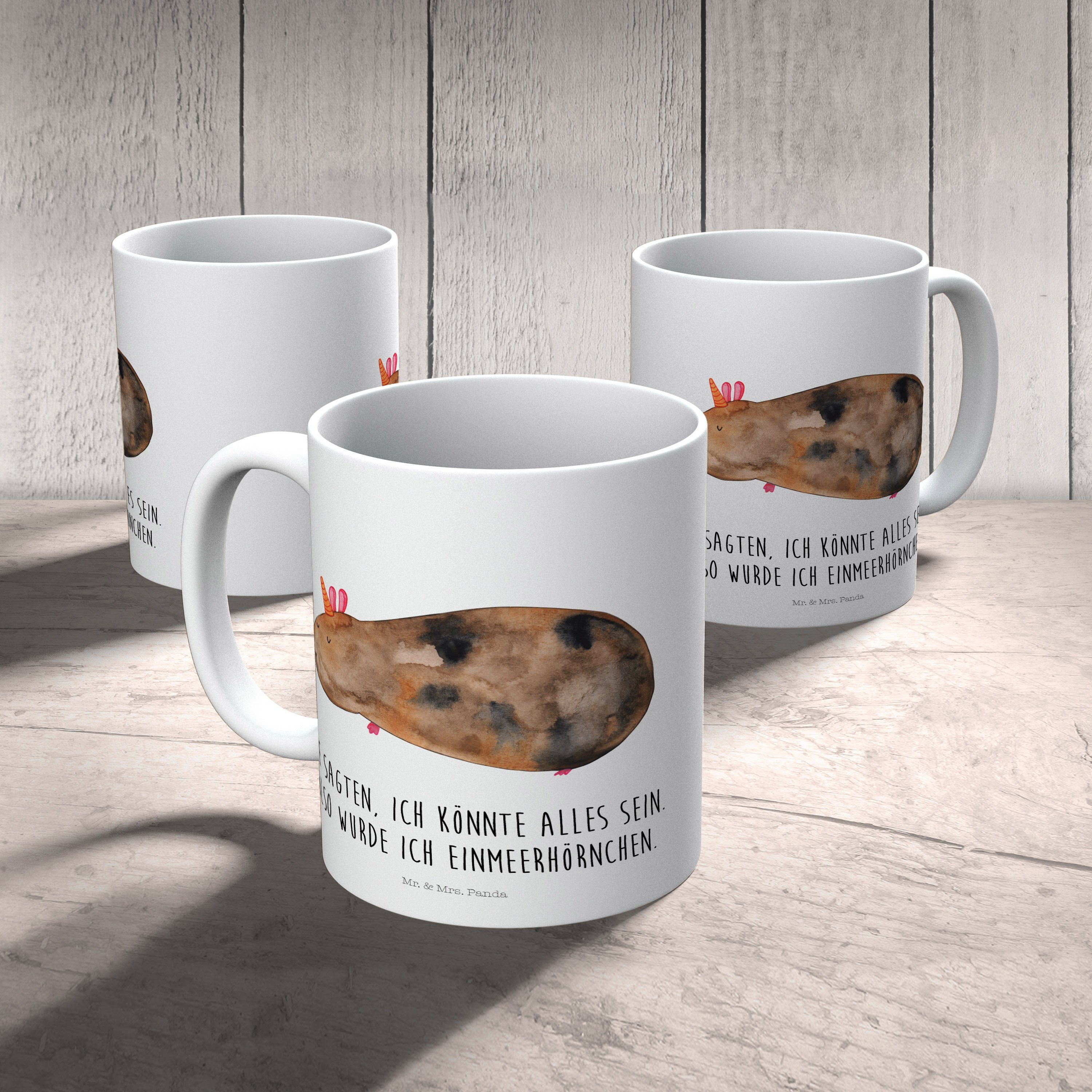 Mr. & Mrs. Panda Kunststoff - Kinderbecher - Meerhörnchen Einhorn, Geschenk, Reisetasse, Kaffeetasse, Mee, Weiß