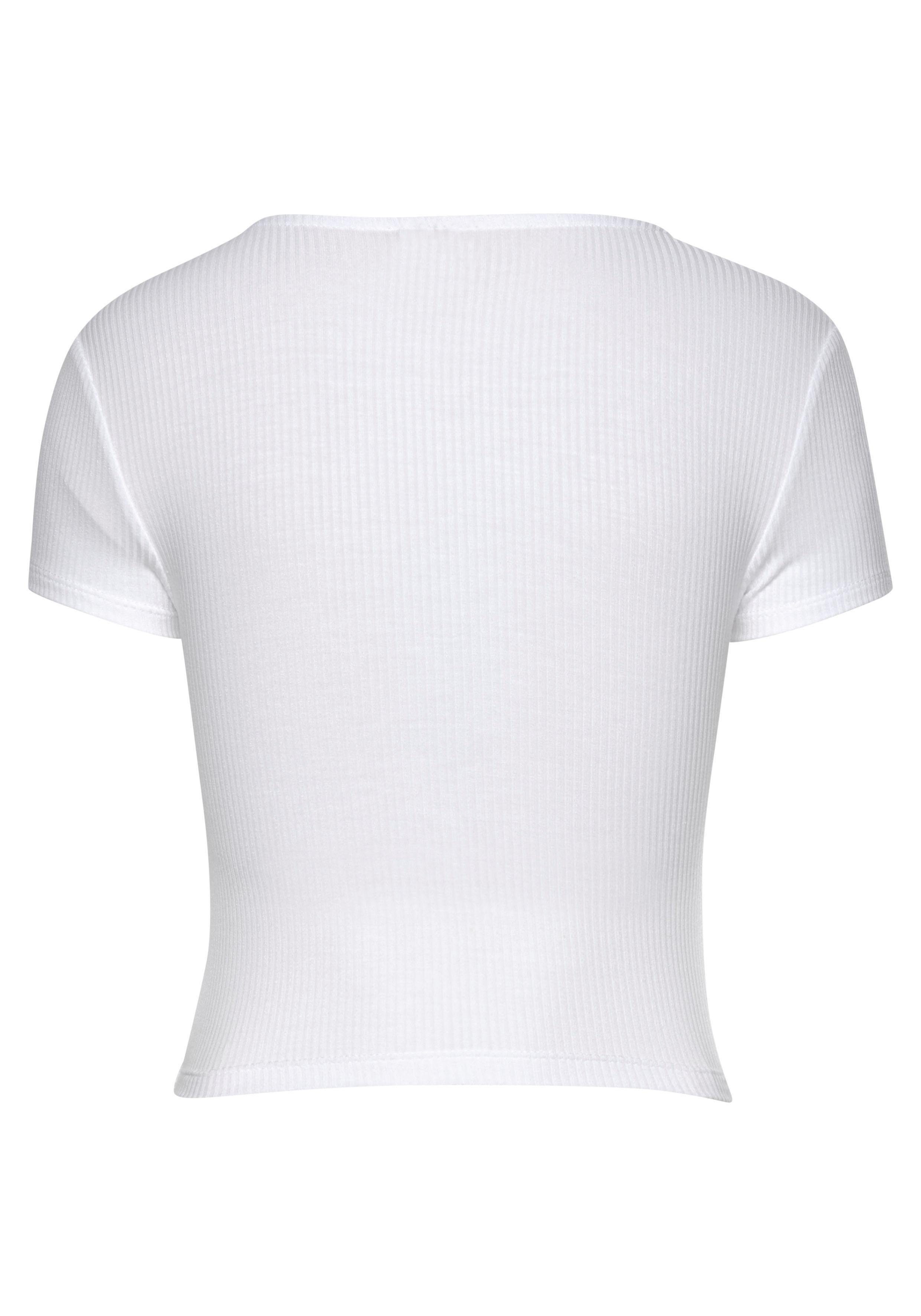 Buffalo Kurzarmshirt mit Wickeloptik und V-Ausschnitt, T-Shirt, figurbetont, Basic – Bild 4 von 5