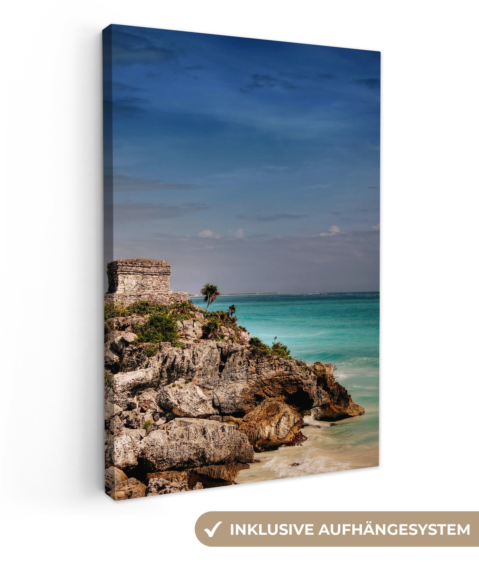 OneMillionCanvasses® Leinwandbild Maya-Ruinen an der mexikanischen Küste von Tulum, (1 St), Leinwandbild fertig bespannt inkl. Zackenaufhänger, Gemälde, 20x30 cm