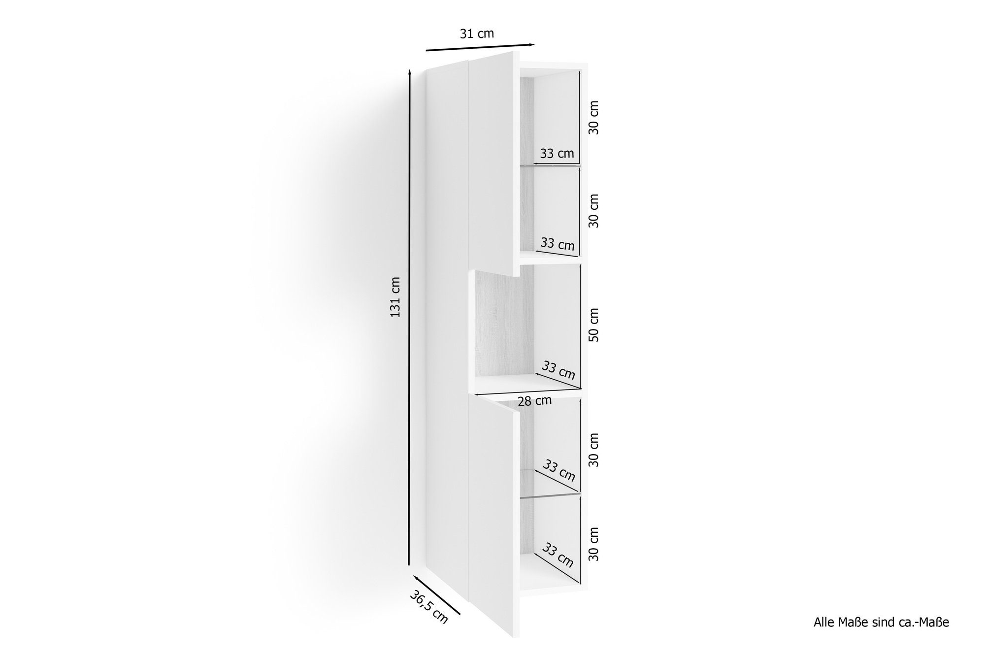 (BxHxT: Sonoma MARINO in weiß in möbelando und mit Türen Absetzungen 31x131x36,5 Hochschrank cm) 2