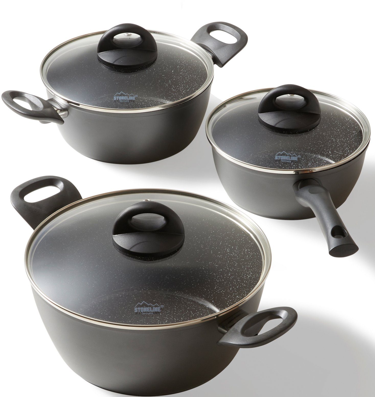 STONELINE Topf-Set CERAMIC, Aluminium (Set, 6-tlg., 1x Bratentopf Ø 24 cm, 1x Kasserolle Ø 18 cm, 1x Kochtopf Ø 20 cm), Induktion