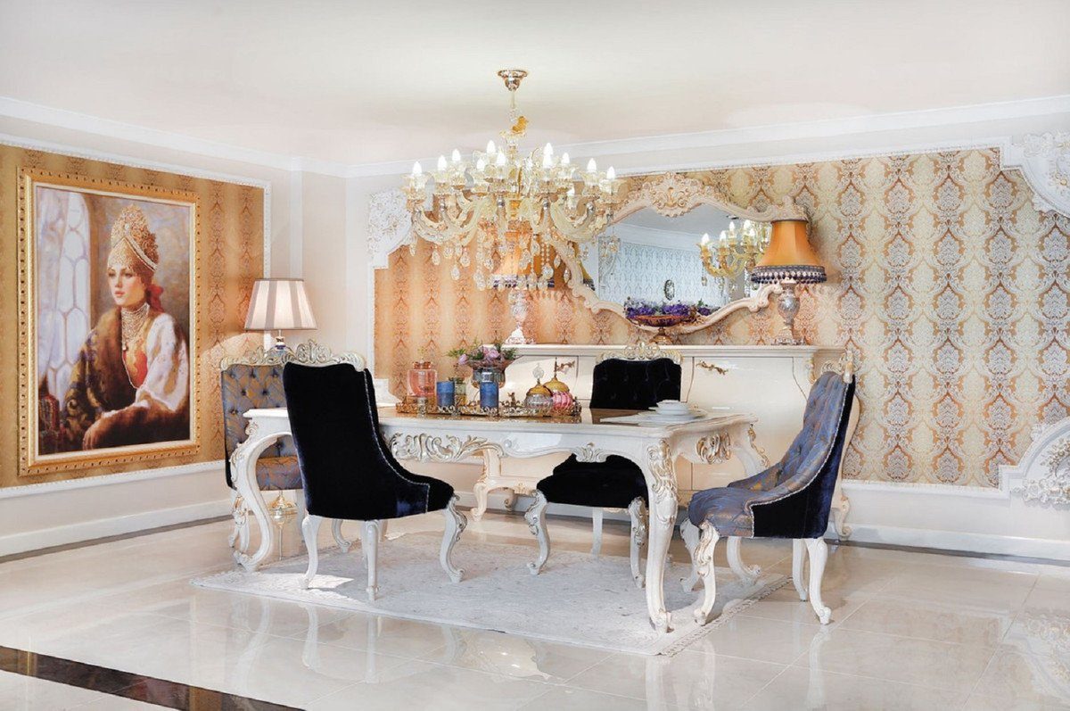 Esszimmertisch Möbel - - Esstisch Prunkvoll Handgefertigter Esstisch Barock Padrino & Massivholz Barockstil Gold / Casa Weiß im - Edel Luxus