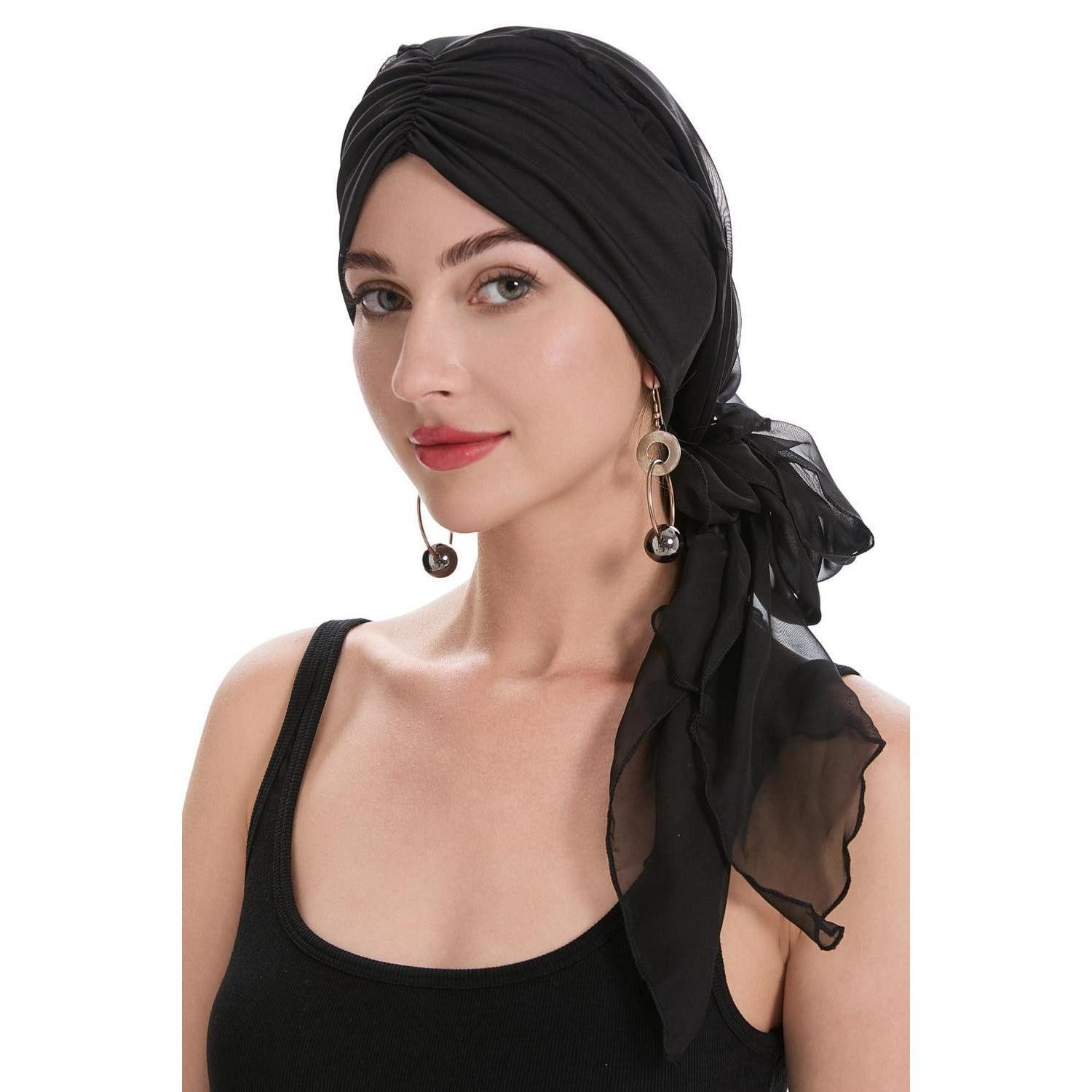 LuxusKollektion Turbanmütze Kopftuch Damen Sommer bedruckt Turban Solides Schwarz