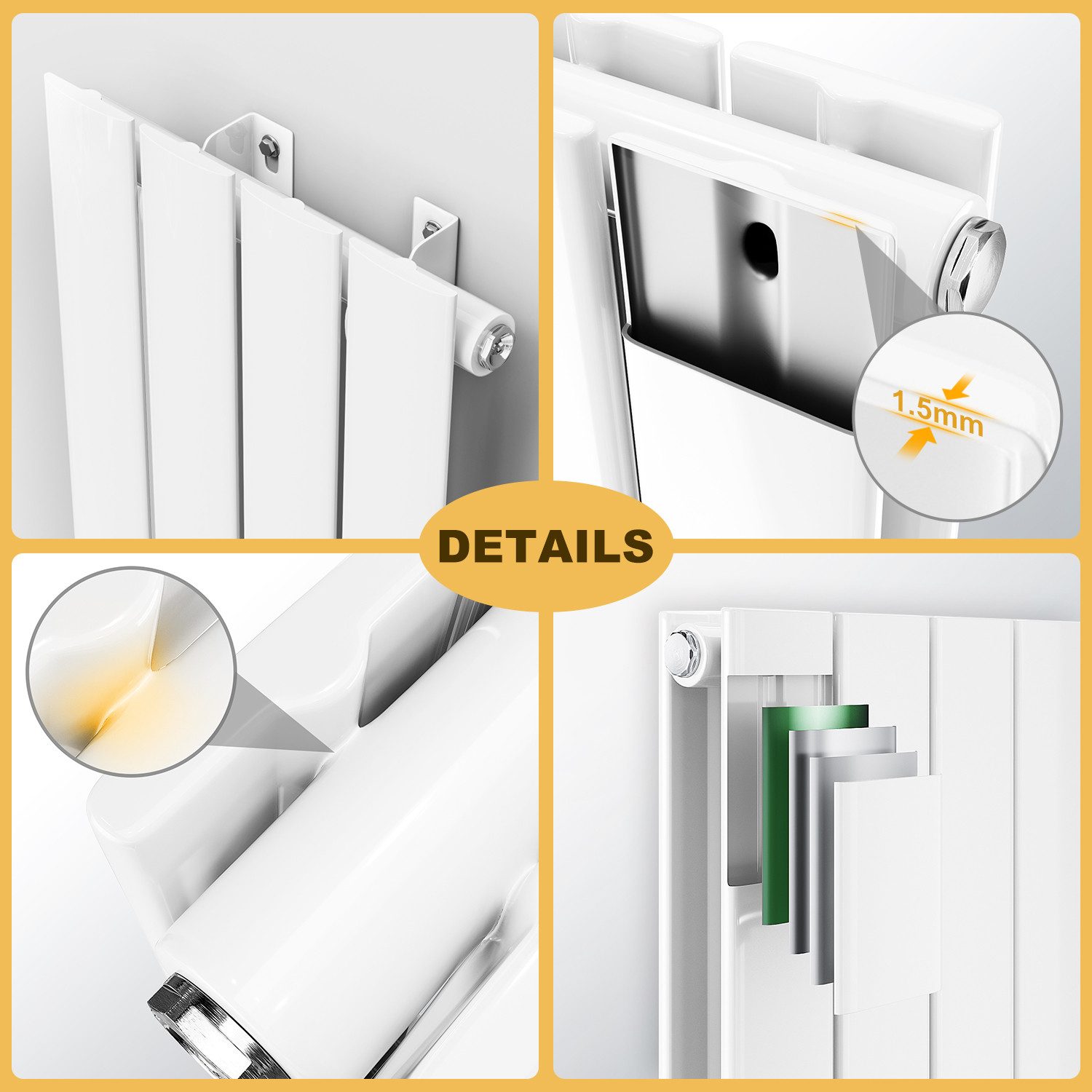 SONNI Heizkörper Heizkörper weiß Paneelheizkörper mit/ohne Chrom/weiß Thermostat, Einlagig/Doppellagig, Vertikal/Horizontal – Bild 3 von 5