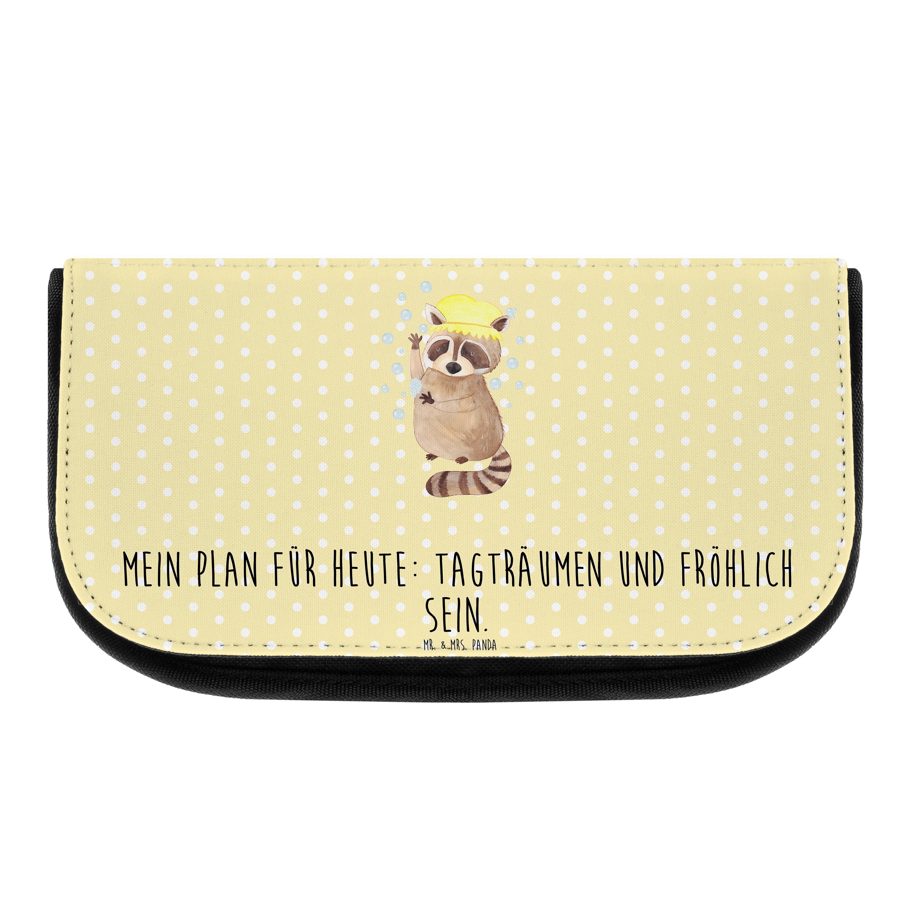 Geschenk, Tagträumen, Mrs. - & Mr. - Panda Kulturbeutel, T Waschbär Plan, Gelb Kosmetiktasche Pastell (1-tlg)