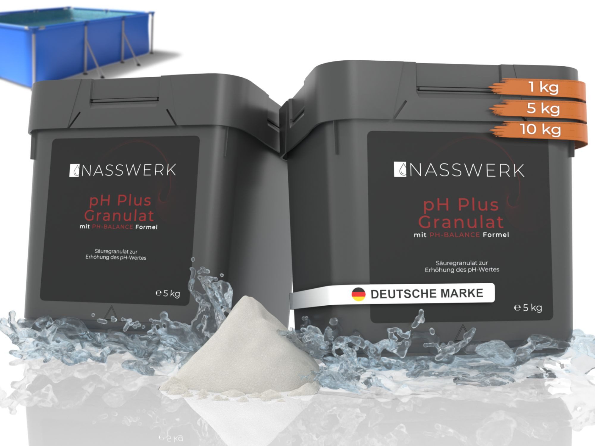 Nasswerk® Poolpflege pH Regulierung Granulat – pH Plus & pH Minus, pH-Wert Heber 10 kg für Pool & Whirlpool, schnell löslich