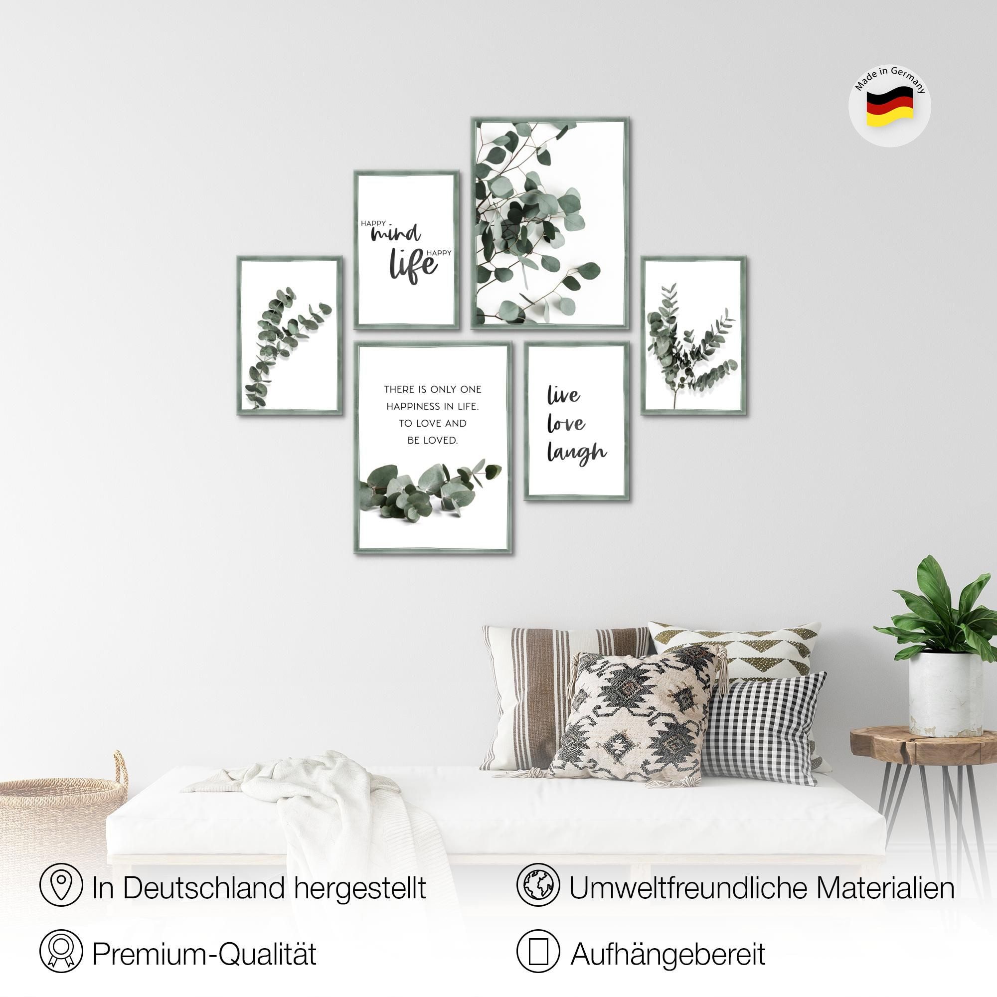 Novart Wandbild Eukalyptus Pflanze Grüne Blätter - KEIN EXTRA RAHMEN BENÖTIGT