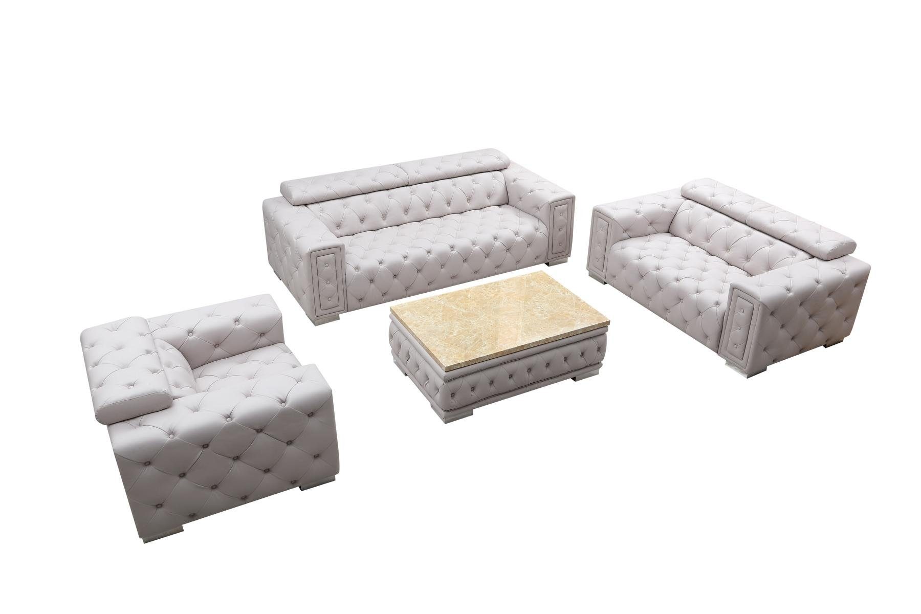 Weißer Design Dreisitzer Couch, 3+3 Chesterfield in Sofagarnitur Europe Set JVmoebel Made 3-Sitzer