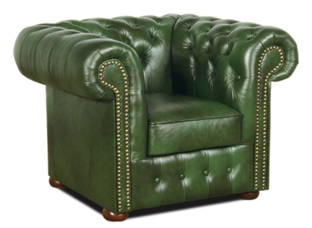 Echtleder - Möbel Chesterfield Chesterfield-Sofa Set Wohnzimmer Luxus Padrino Grün 3er Casa